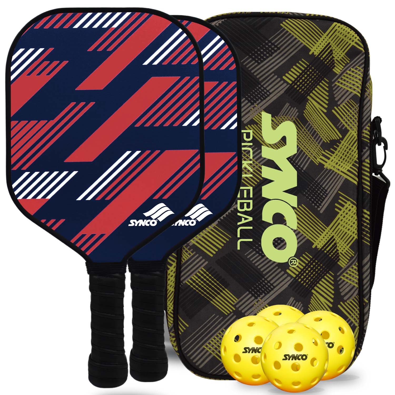 Synco Slash Carbon Fiber Pickleball Paddle Set | 2 Racket, 4 Pickleballs with Carry Bag | 16mm Professional Paddle