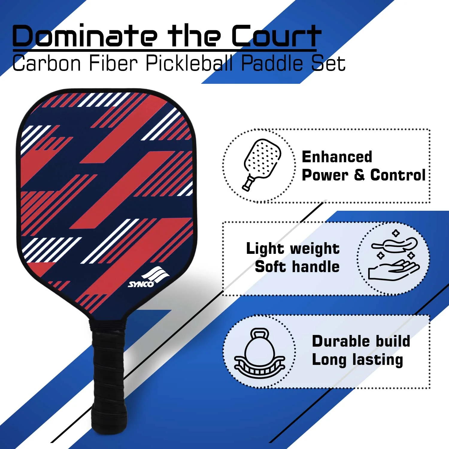 Synco Slash Carbon Fiber Pickleball Paddle Set | 2 Racket, 4 Pickleballs with Carry Bag | 16mm Professional Paddle - Image 2