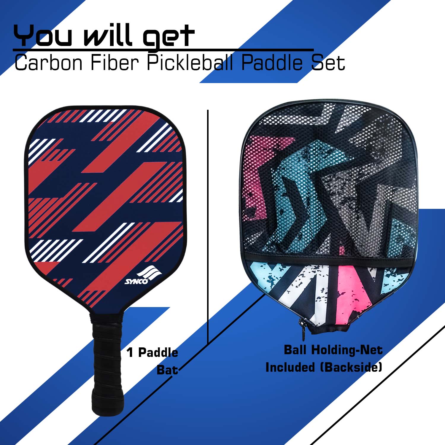 Synco Slash Carbon Fiber Pickleball Paddle (Red) with Free Cover Bag - Image 2
