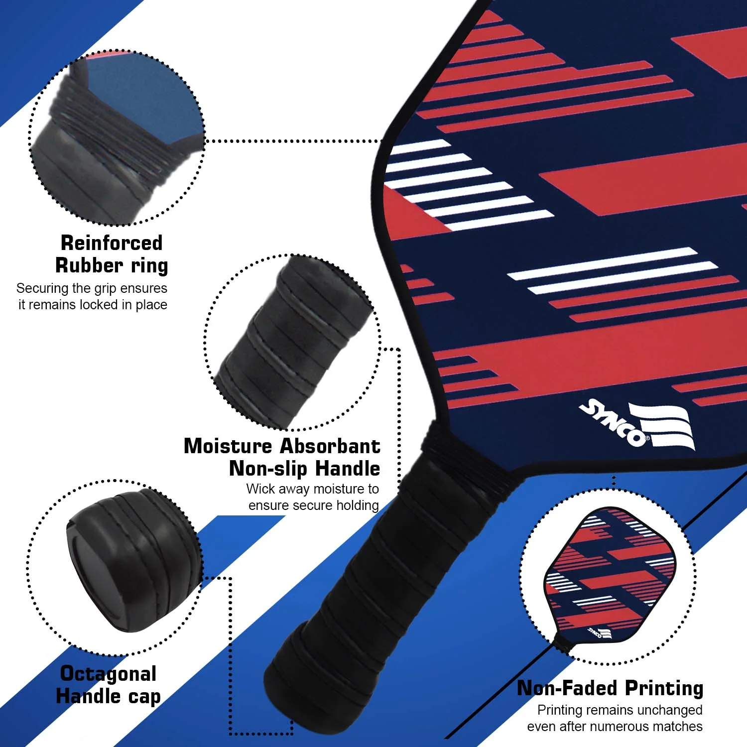 Synco Slash Carbon Fiber Pickleball Paddle (Red) with Free Cover Bag - Image 4