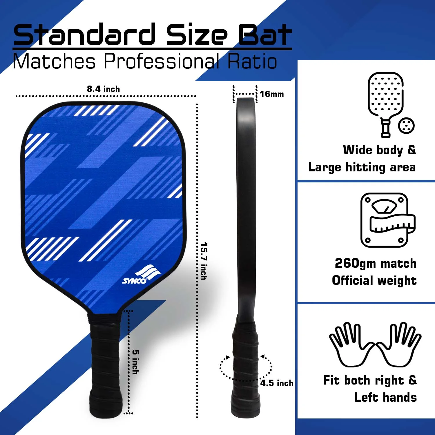 Synco Slash Carbon Fiber Pickleball Paddle Set | 1 Racket, 2 Pickleballs with Carry Bag | 16mm Professional Paddle - Image 5