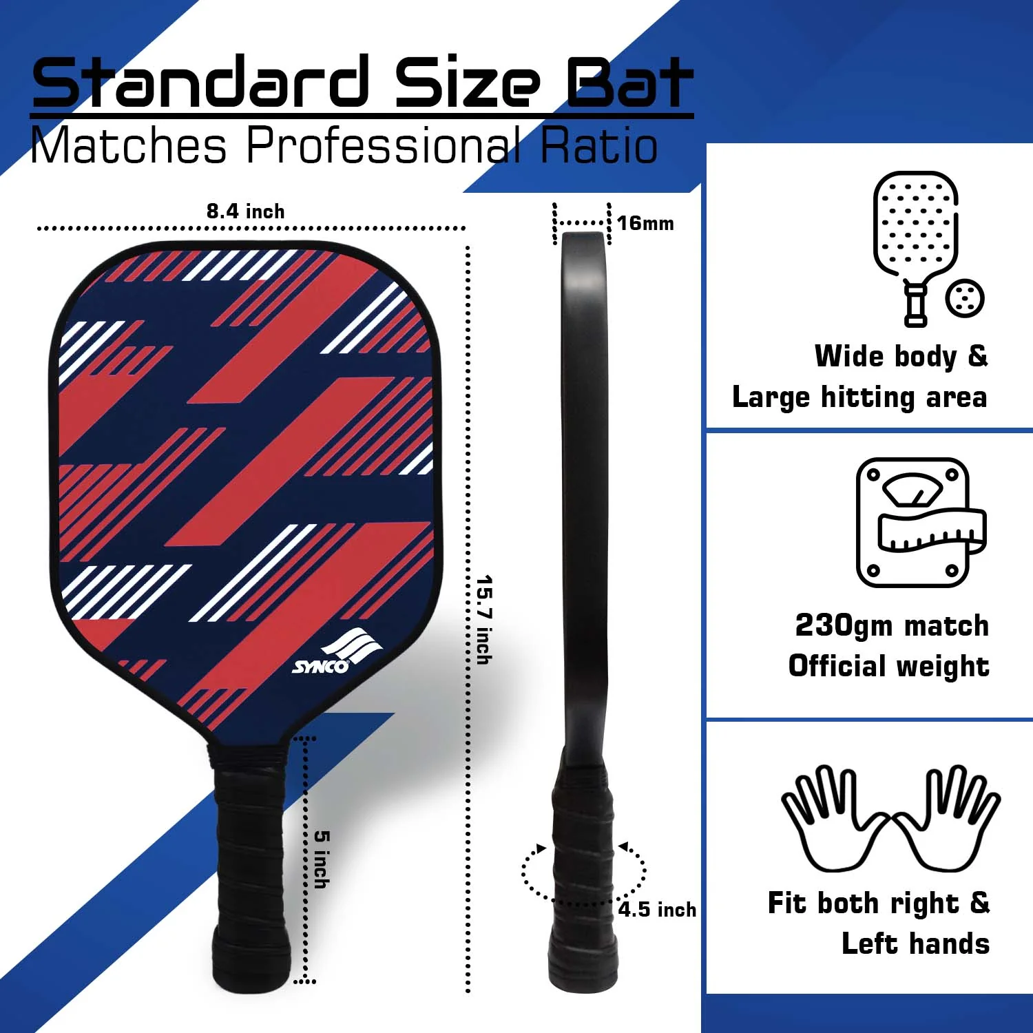 Synco Slash Carbon Fiber Pickleball Paddle Set | 1 Racket, 2 Pickleballs with Carry Bag | 16mm Professional Paddle - Image 5