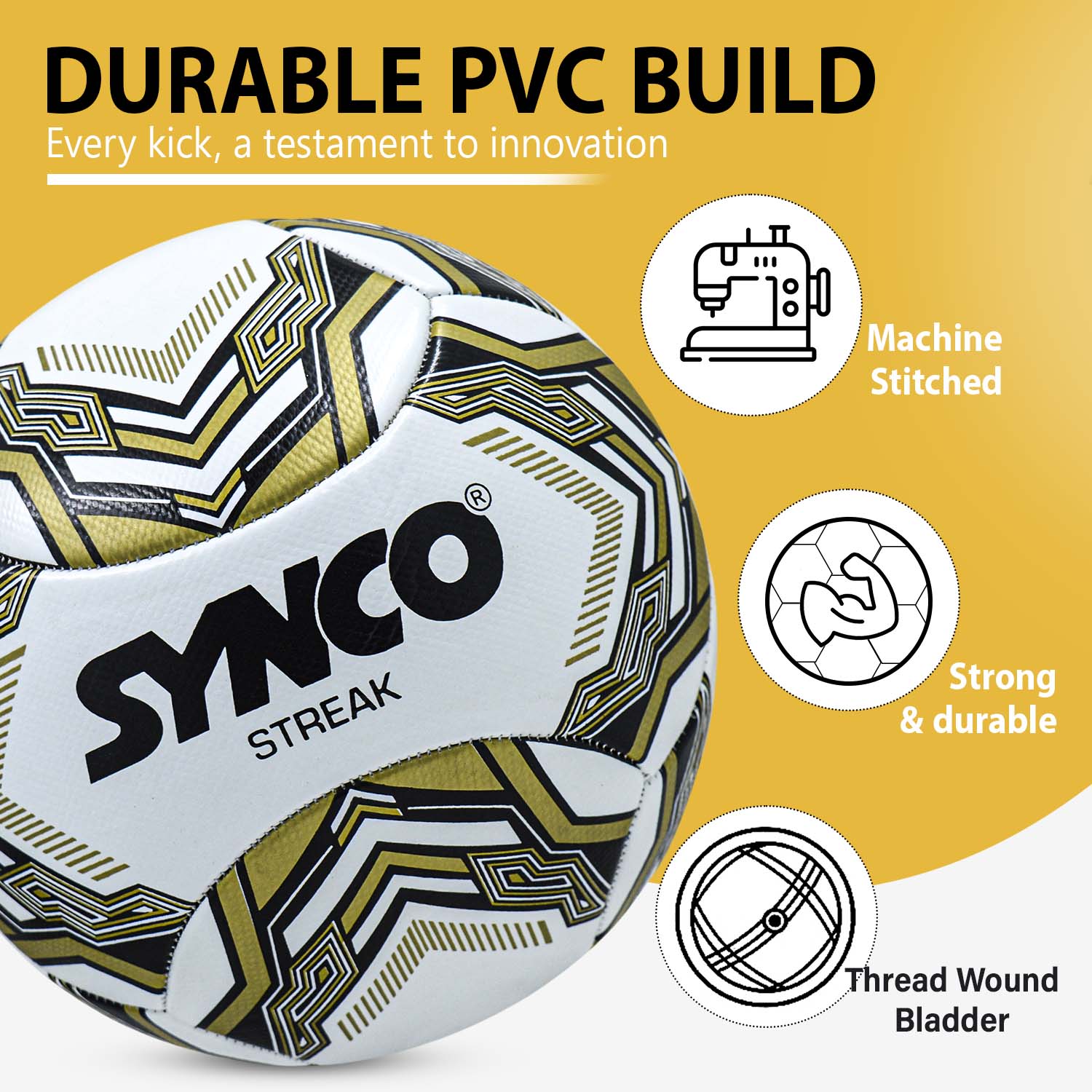Synco Streak Football, Training Football, 6 Panels PVC machine Stiched - Image 3