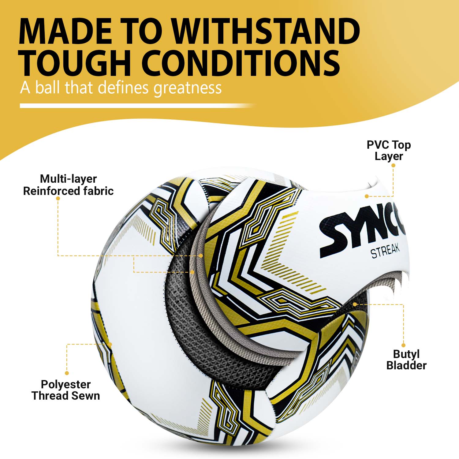 Synco Streak Football, Training Football, 6 Panels PVC machine Stiched - Image 4