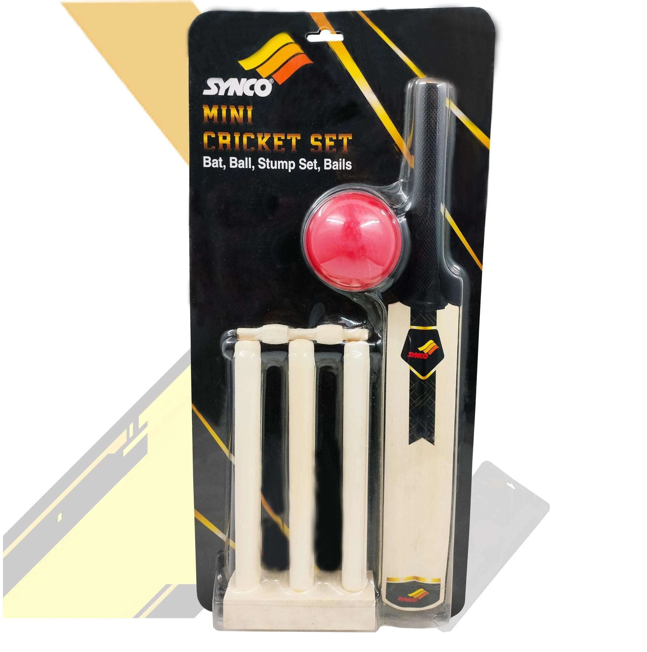 Synco Wooden Mini Cricket Set with one bat,Three Stumps wickets and 1 Ball for Kids