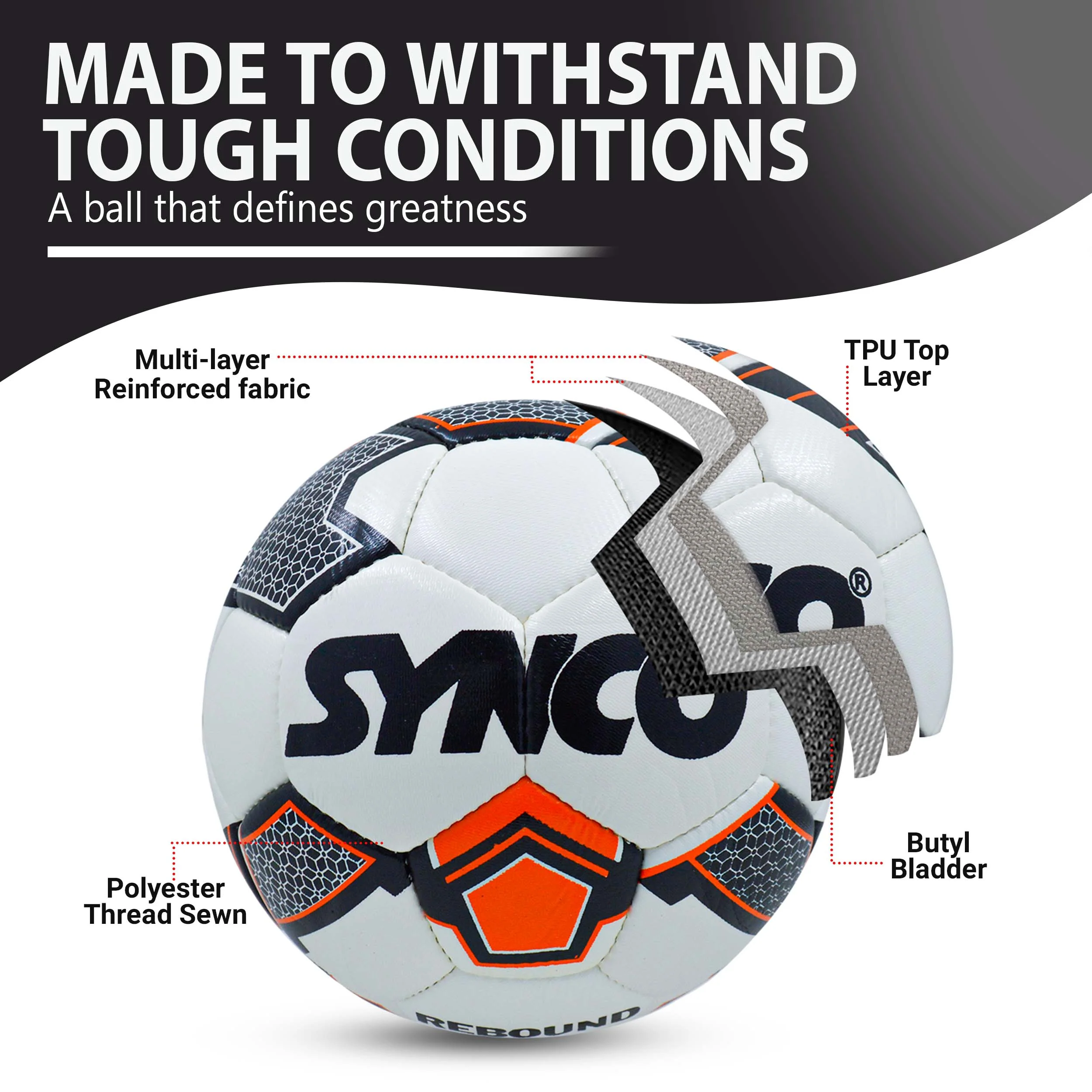 SYNCO Professional FIFA Rebound TPU Football/Soccer Ball Size-5 - Image 5