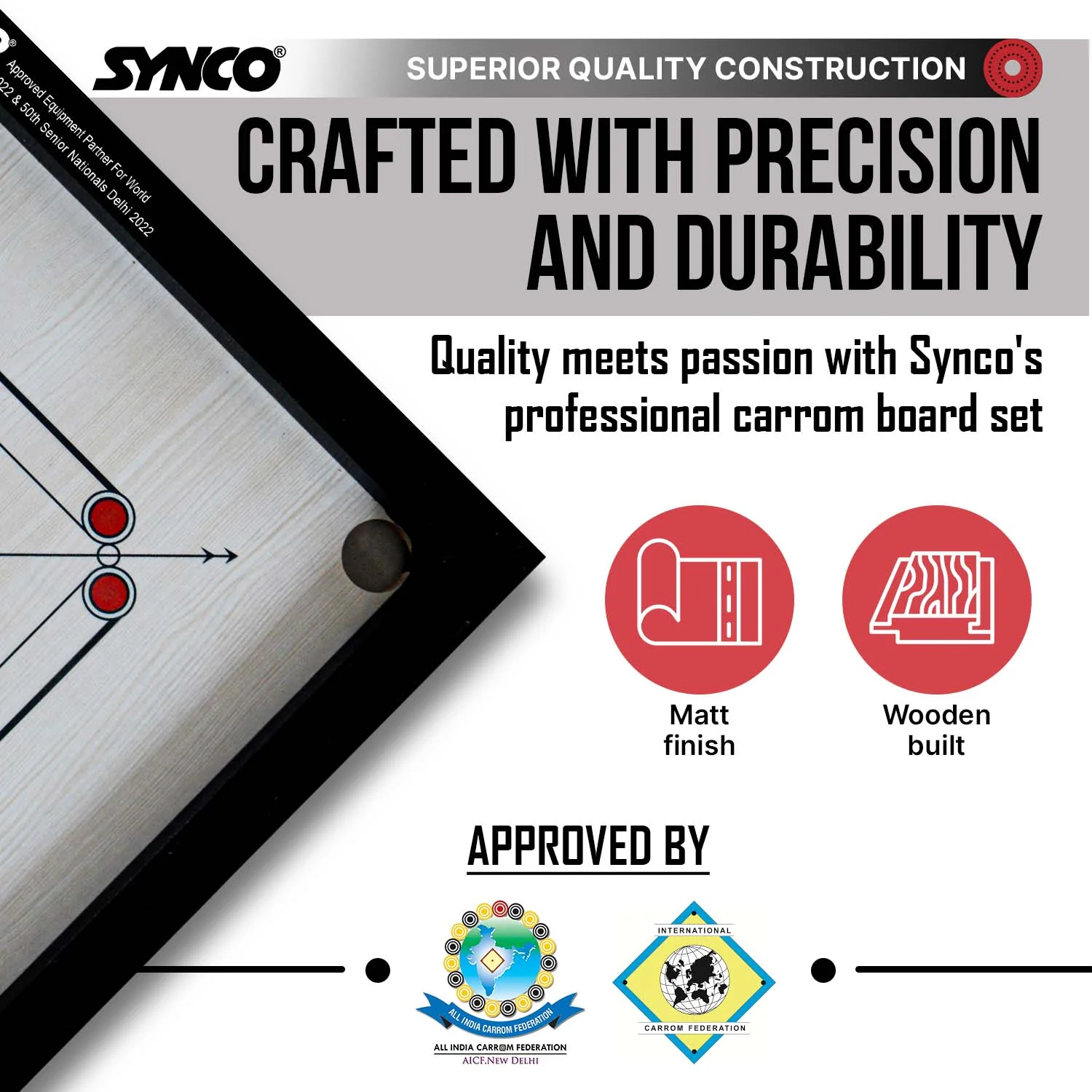 Synco 32 Inch Chakri Carrom Board | Beginner Carrom for Home & Practice - Image 2