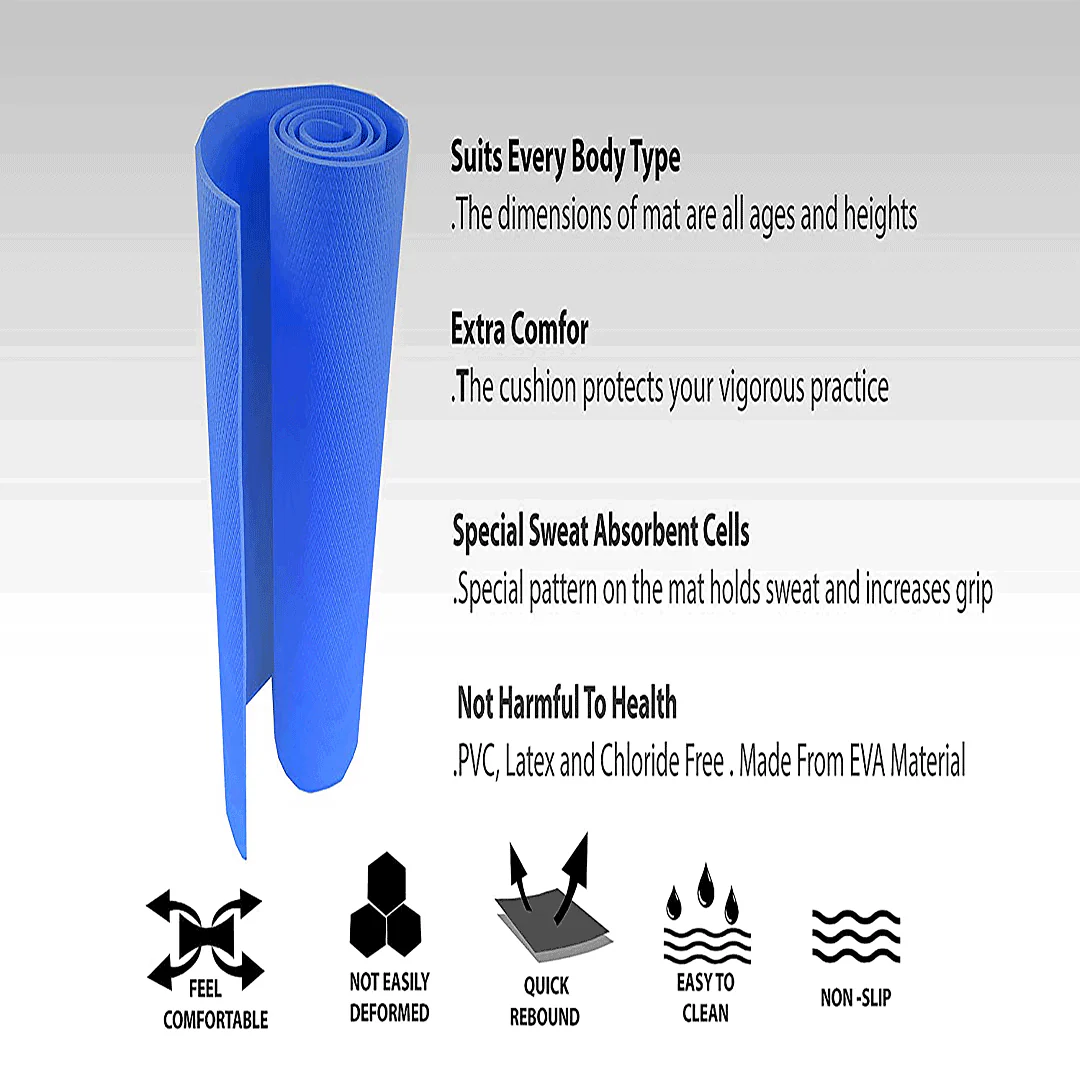 Synco Yoga Mat with Carrying Strap (Color: Blue) - Image 4