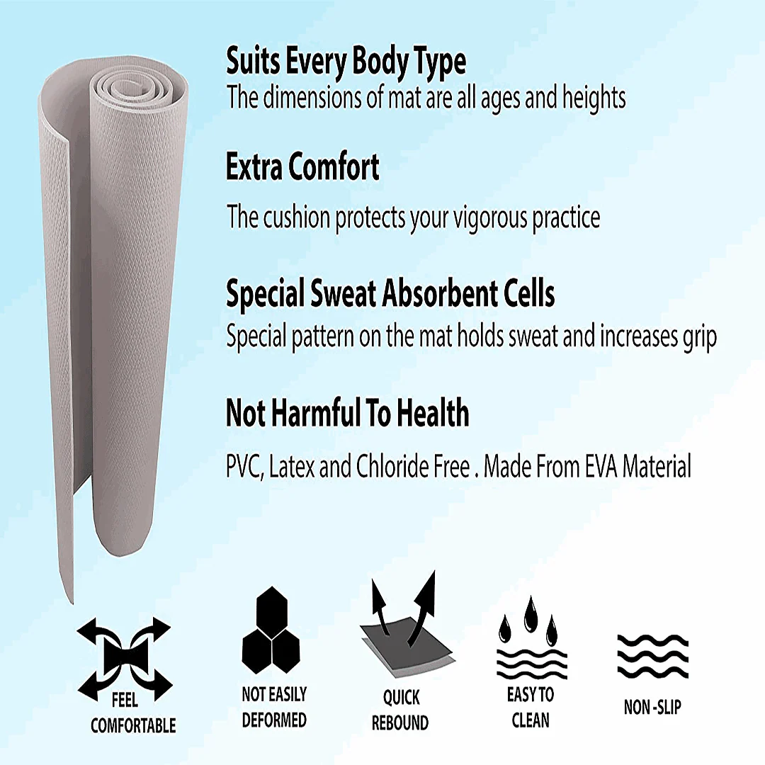 Synco 6mm Yoga Mat with Carrying Strap (Color: Grey) - Image 5