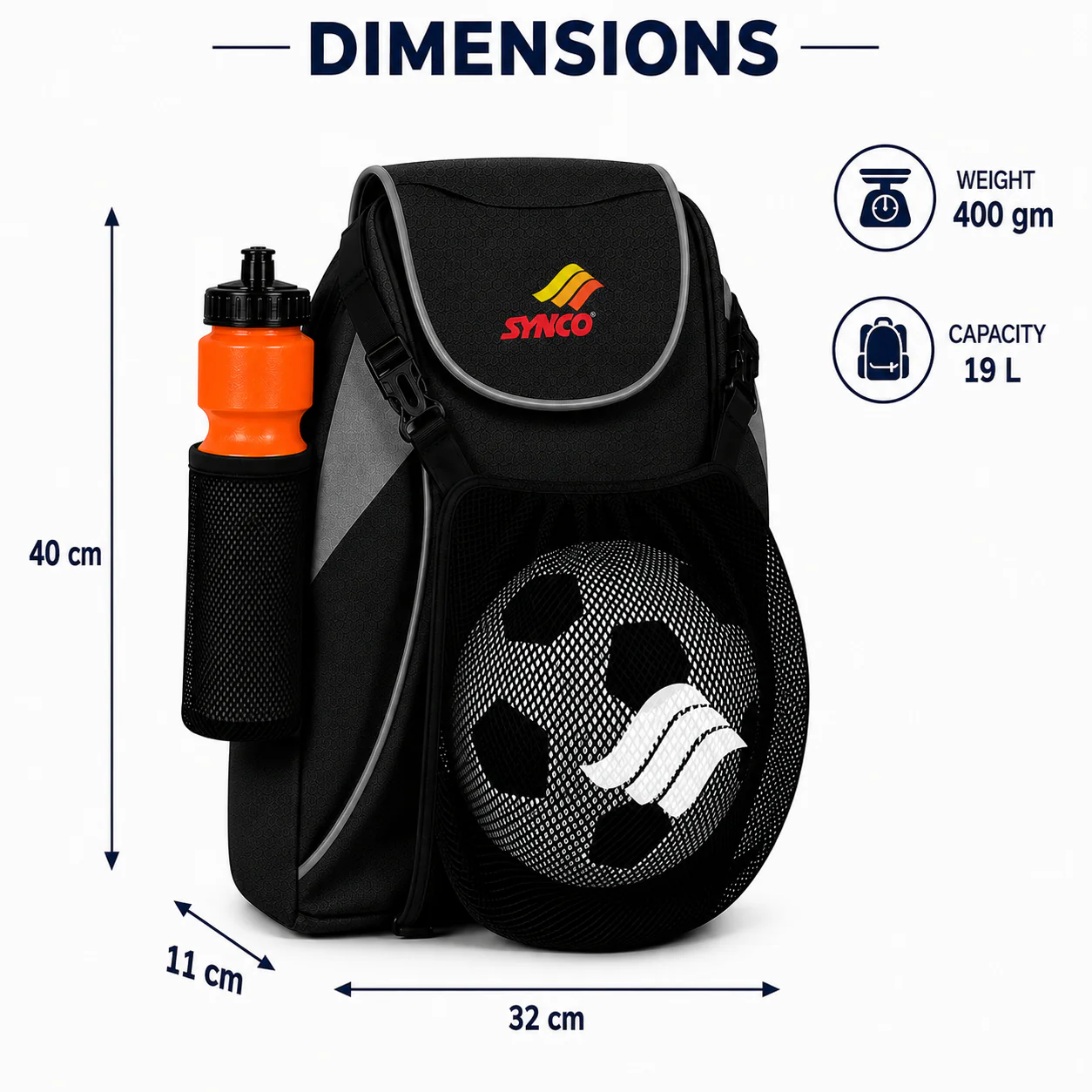 Synco Blaze Football Bag (Black) - Image 3