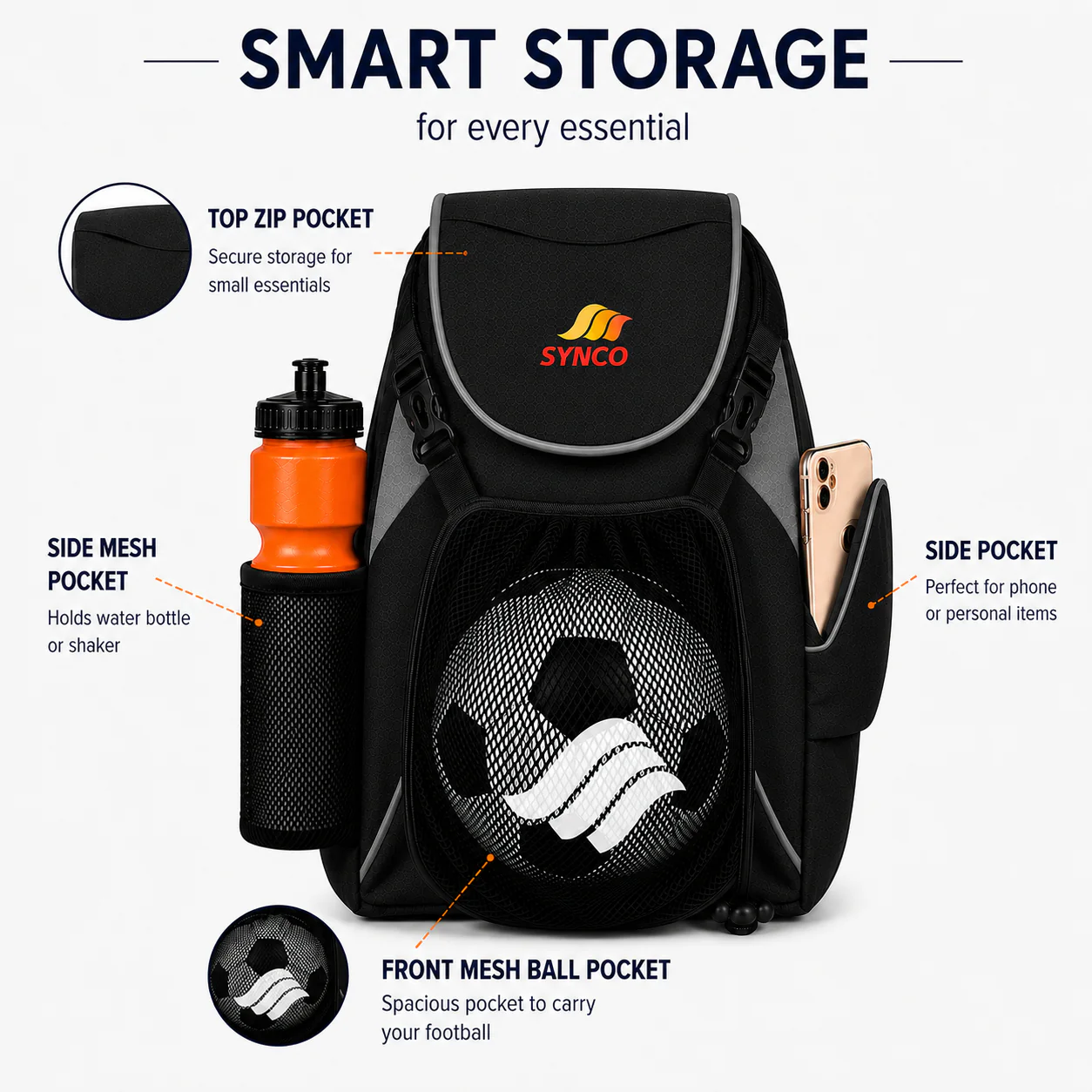 Synco Blaze Football Bag (Black) - Image 4