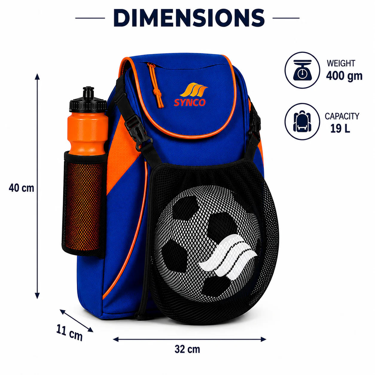Synco Blaze Football Bag (Blue Orange) - Image 3