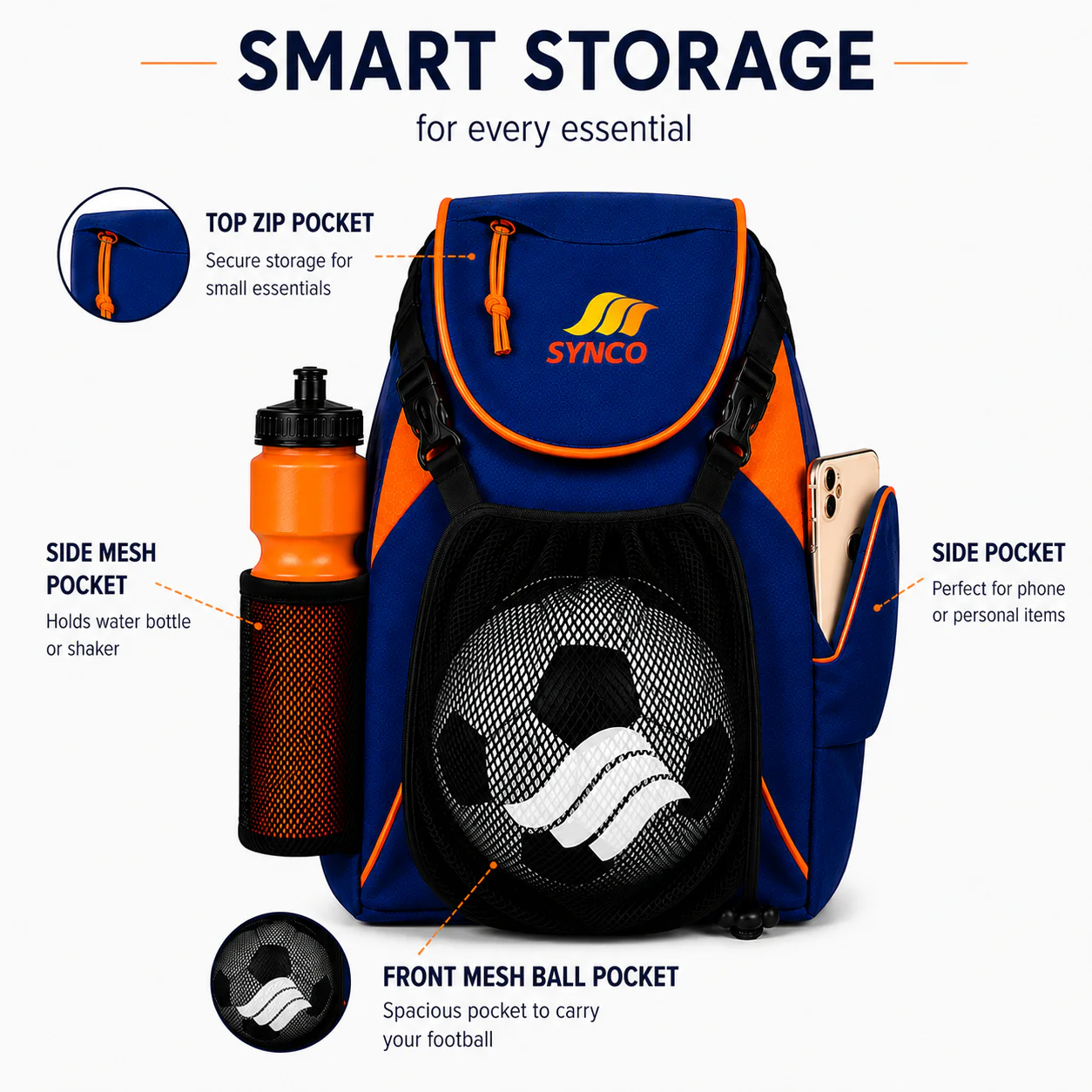 Synco Blaze Football Bag (Blue Orange) - Image 4