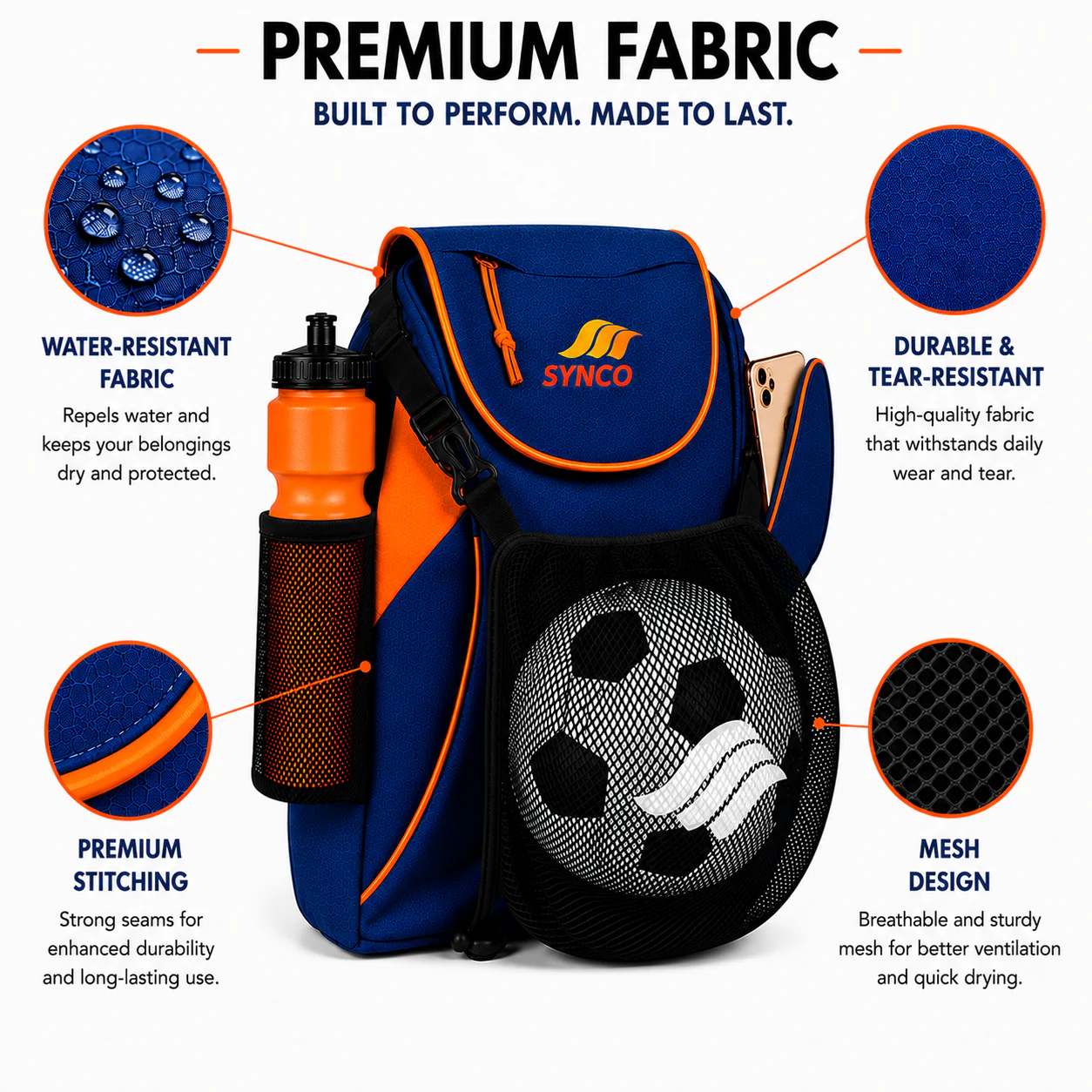 Synco Blaze Football Bag (Blue Orange) - Image 6