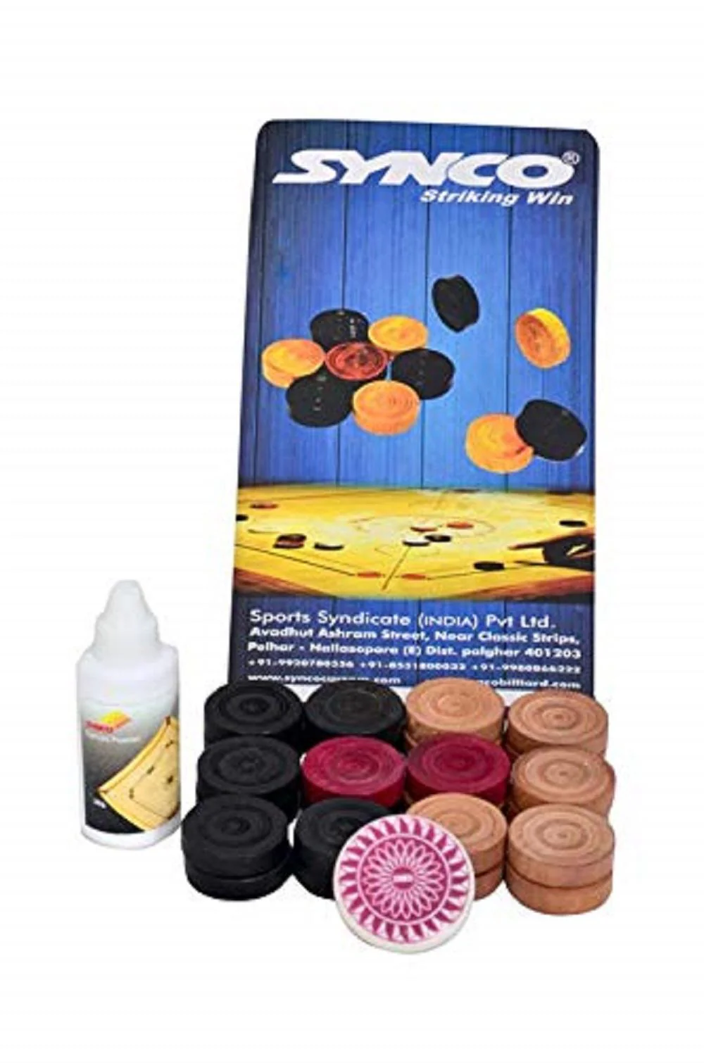 Synco Carrom Coins with Striker and Powder Blister Set - Image 2