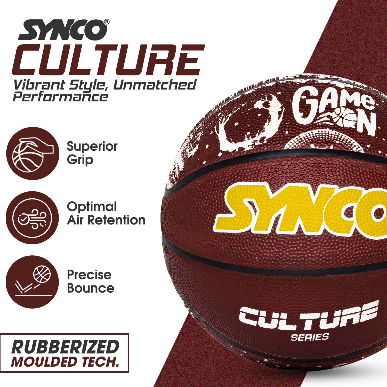 Synco Culture Basketball (Size-5) Brown-white - Image 3