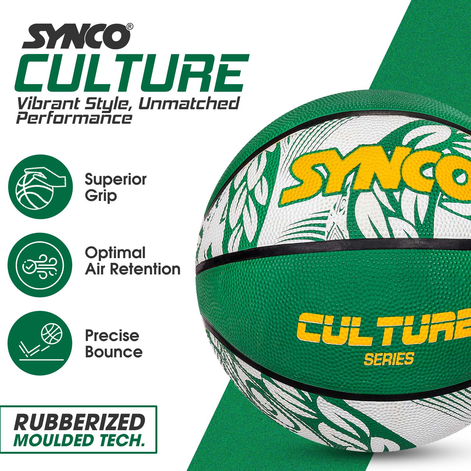 Synco Culture Basketball (Size-6) Green-white - Image 3