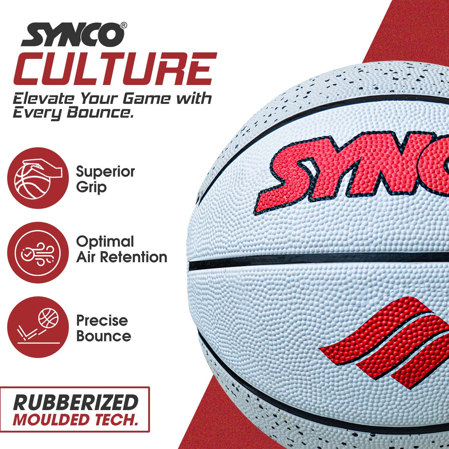 Synco Culture Series Men's Basketball (Size-7) Grey-white - Image 3