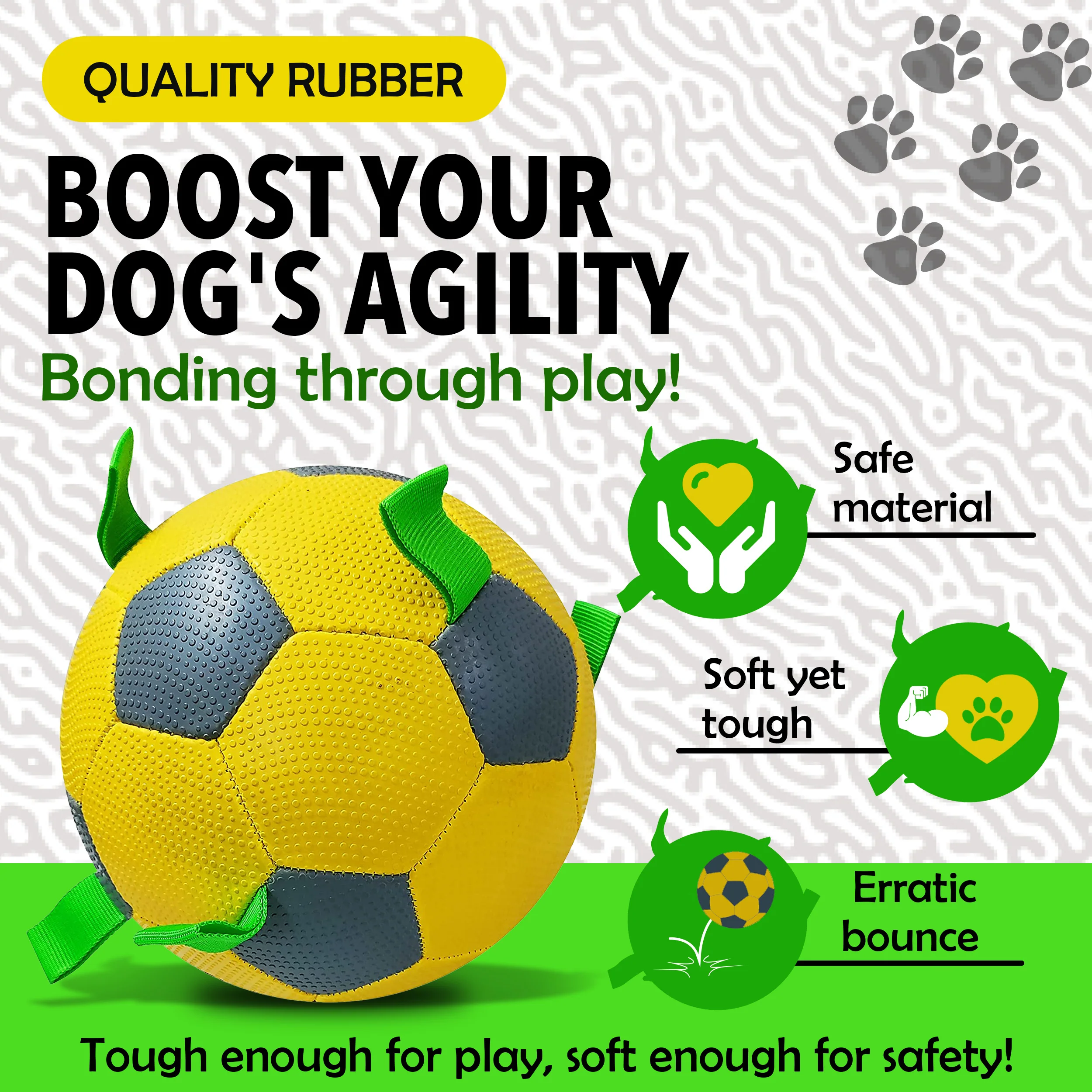Synco Dog Football with Green Holding loops (Yellow) | size-3 - Image 3