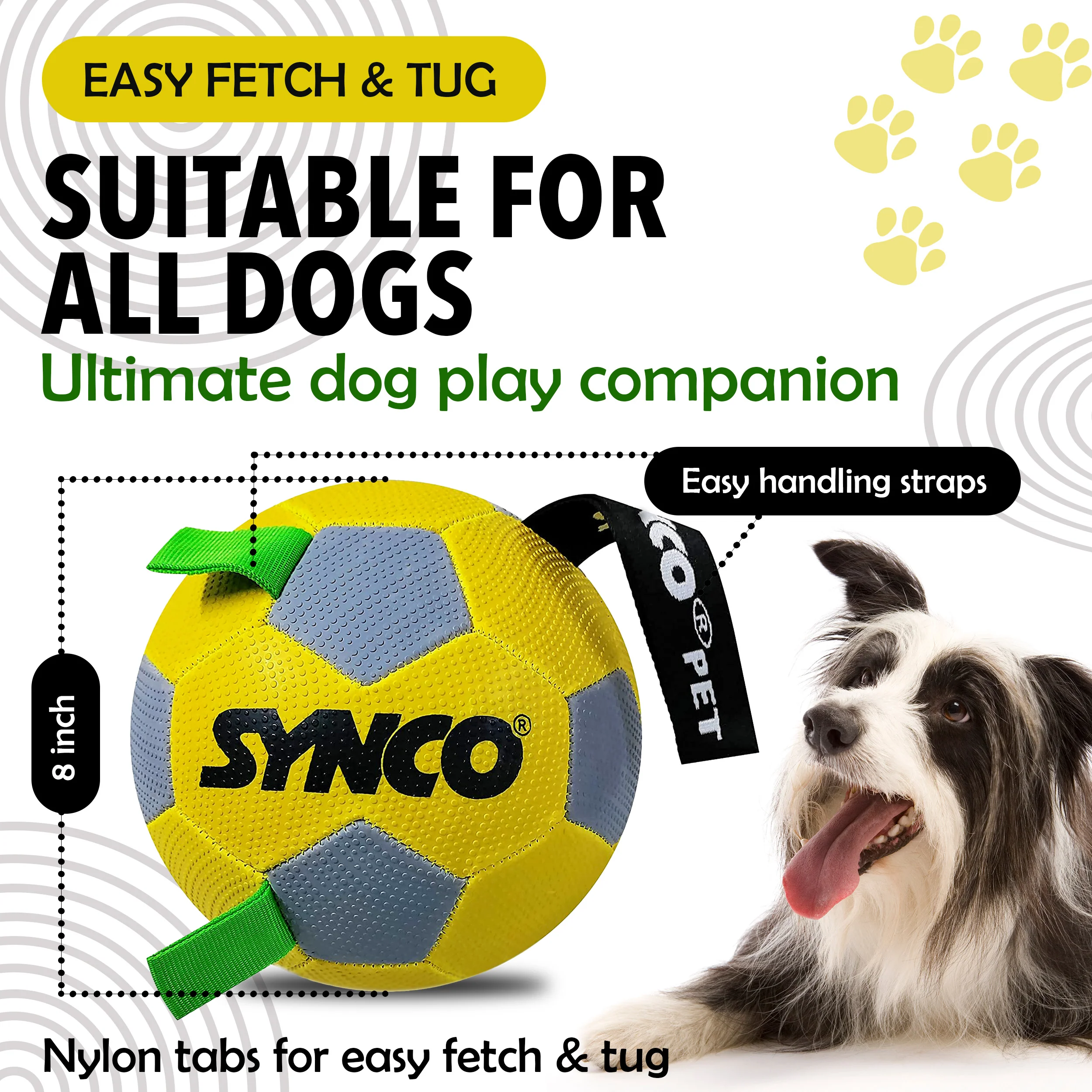 Synco Dog Football with Green Holding loops (Yellow) | size-3 - Image 4