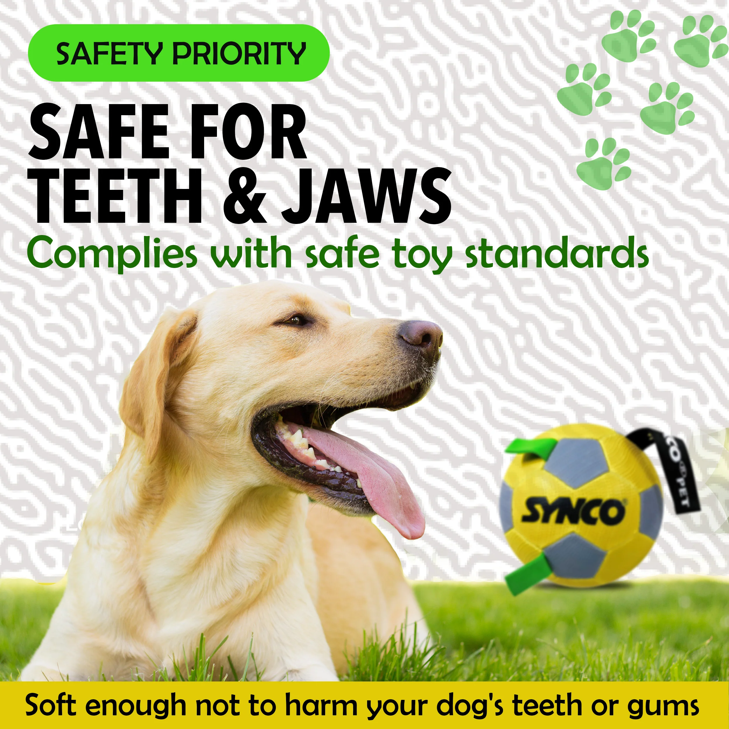 Synco Dog Football with Green Holding loops (Yellow) | size-3 - Image 6