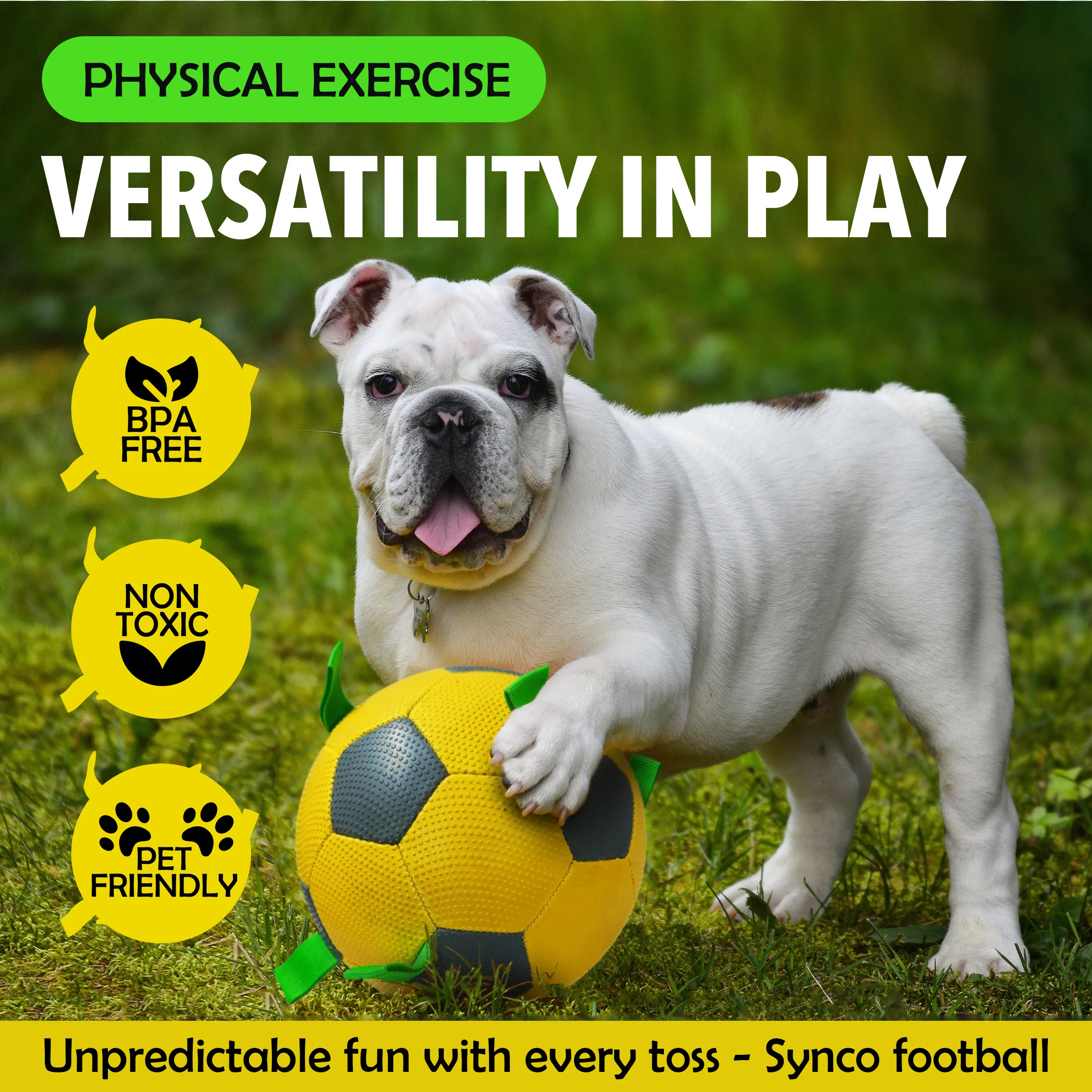 Synco Dog Football with Green Holding loops (Yellow) | size-3 - Image 7