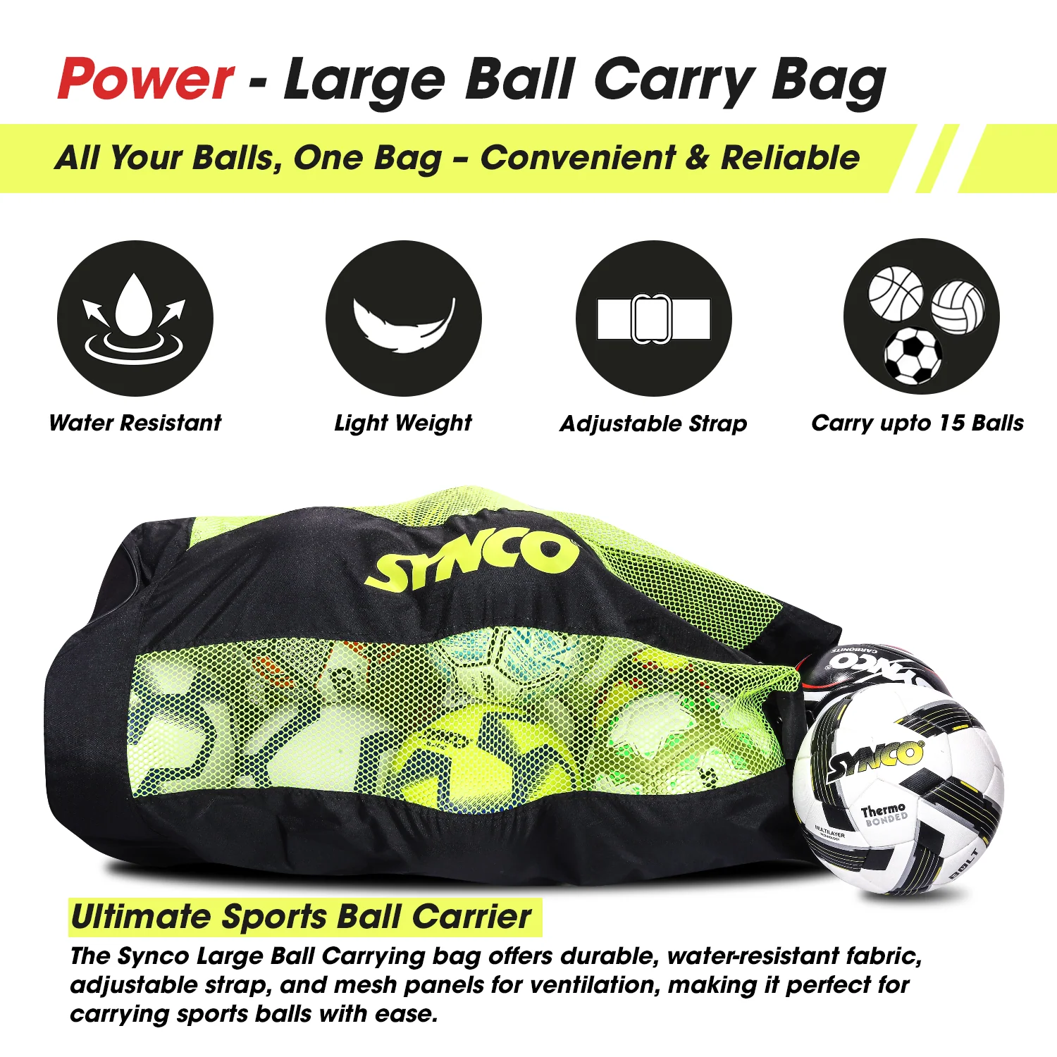 Synco Large Ball Carrying sports Bag (XL) Black/Blue - Image 3