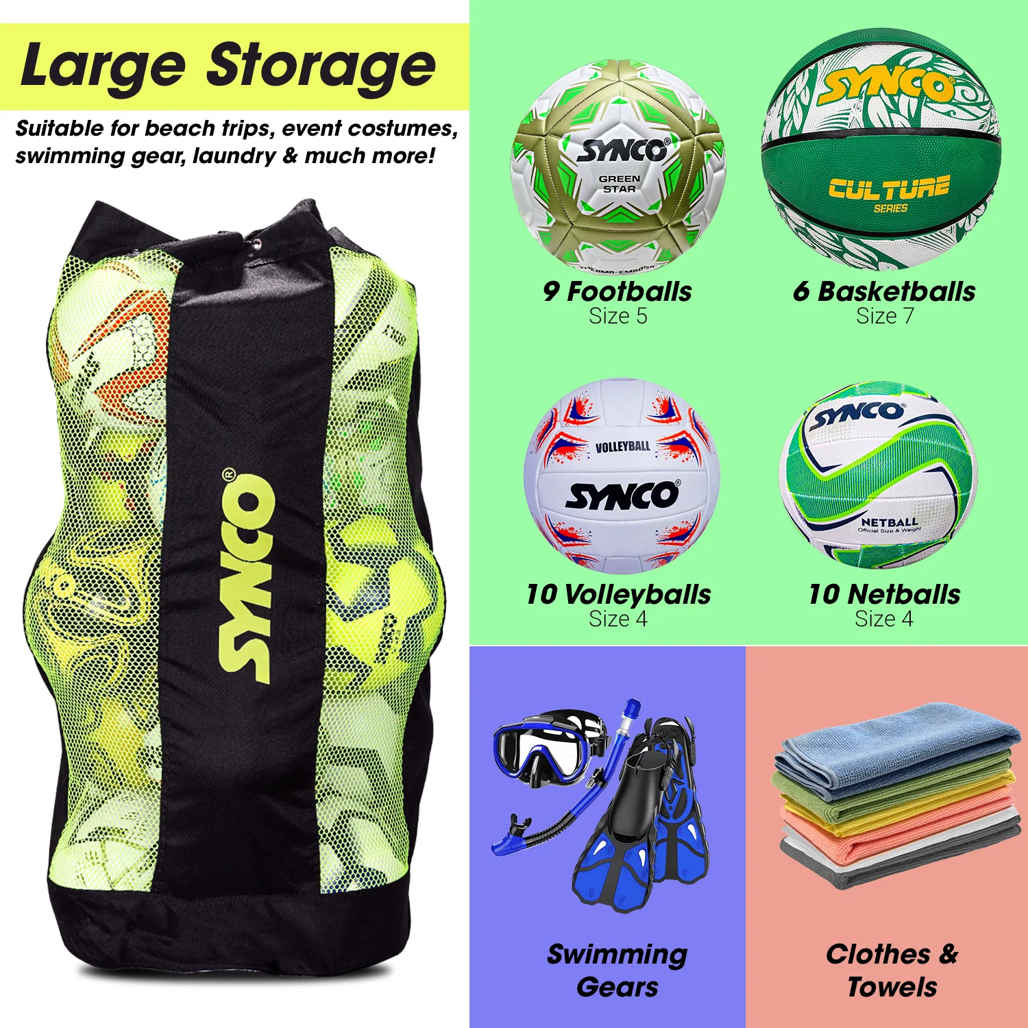 Synco Large Ball Carrying sports Bag (XL) Black/Blue - Image 4