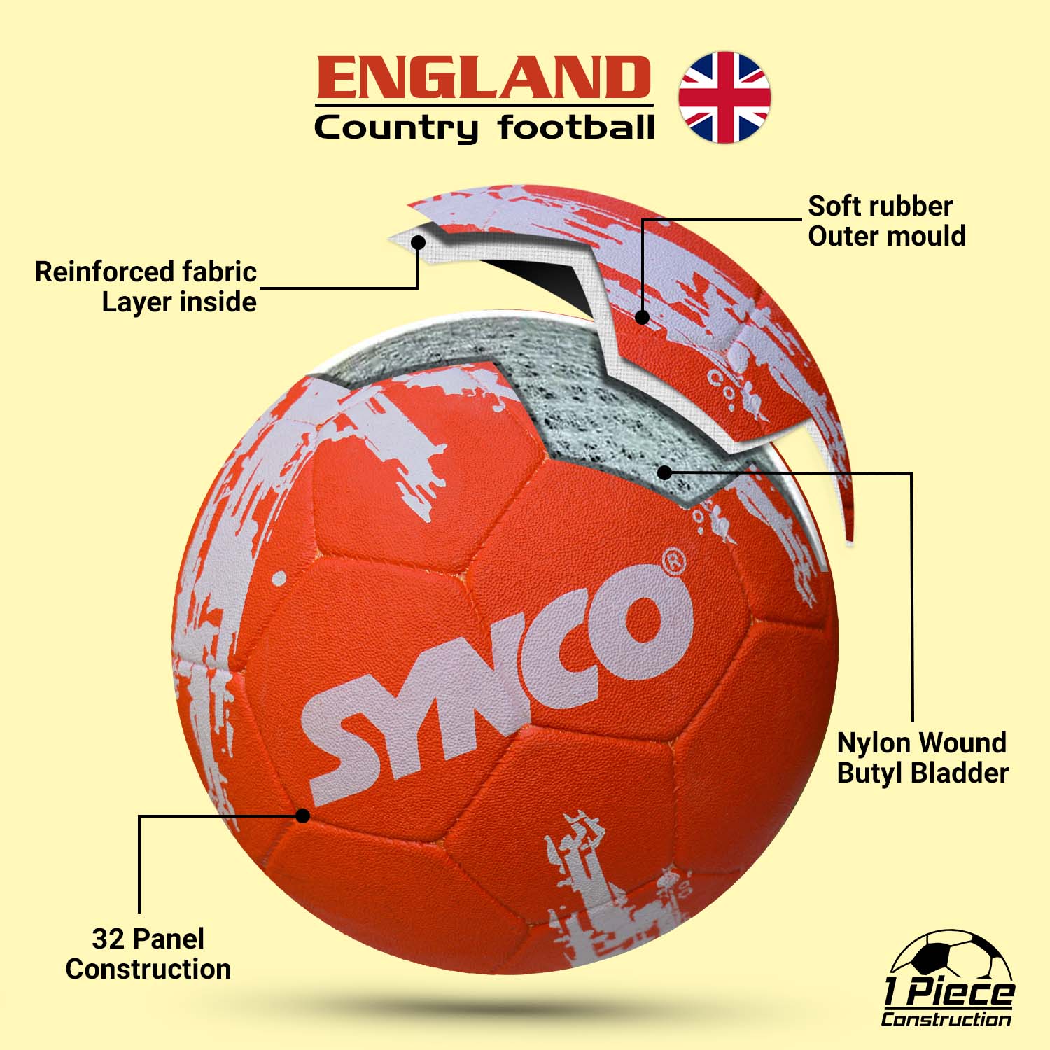 Synco Country Flag Football - England (Size-5) - Image 4