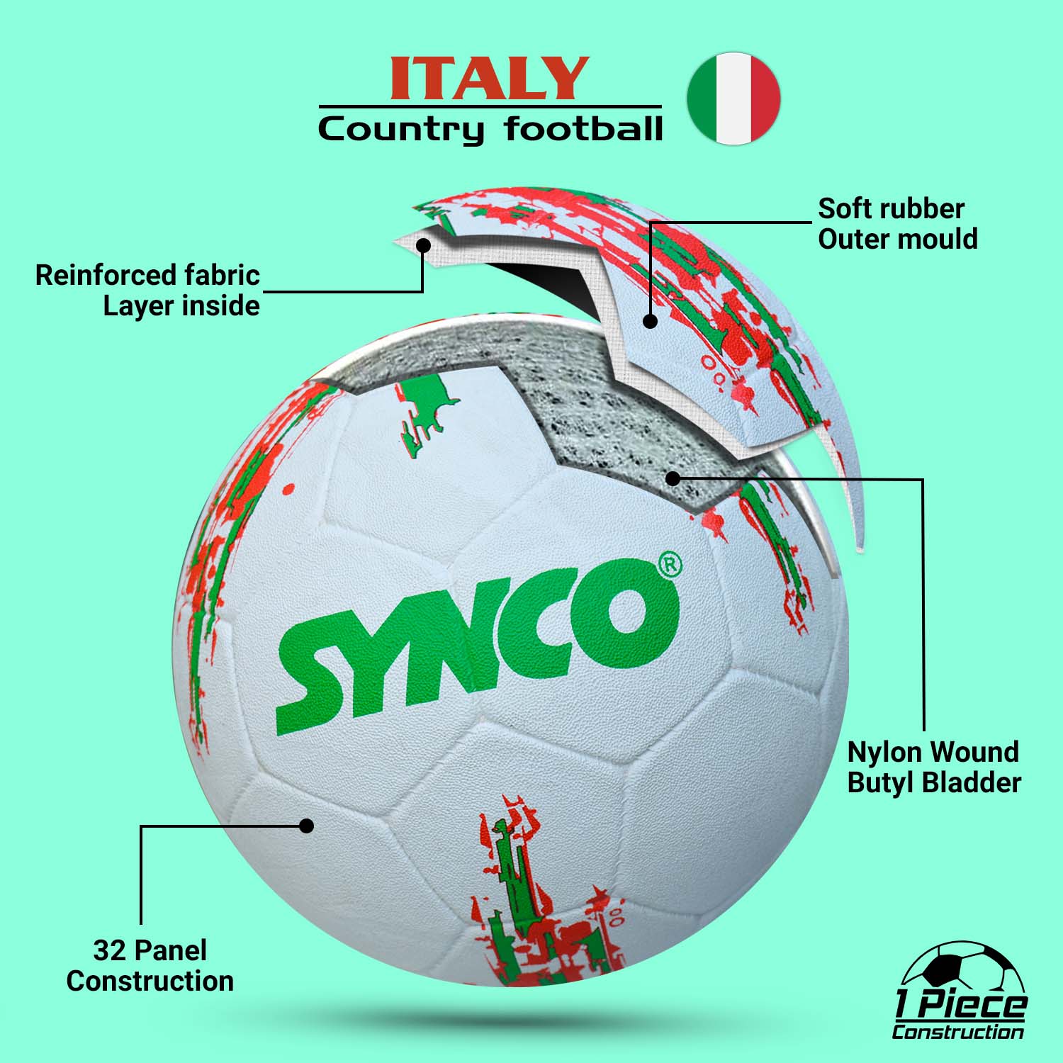 Synco Country Flag Football - Italy (Size-5) - Image 4