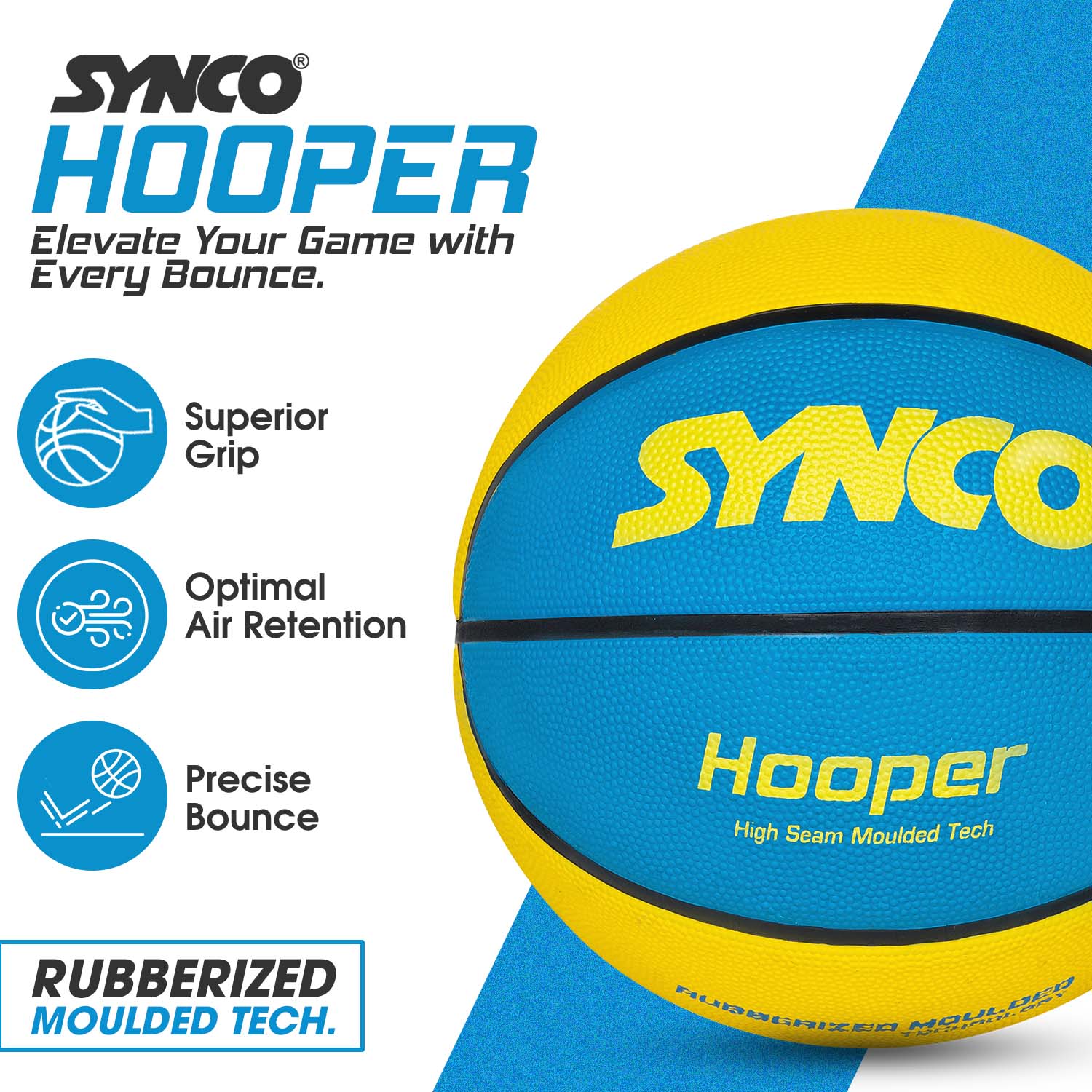 Synco Hooper Basketball (Size-5) Blue-Yellow - Image 3