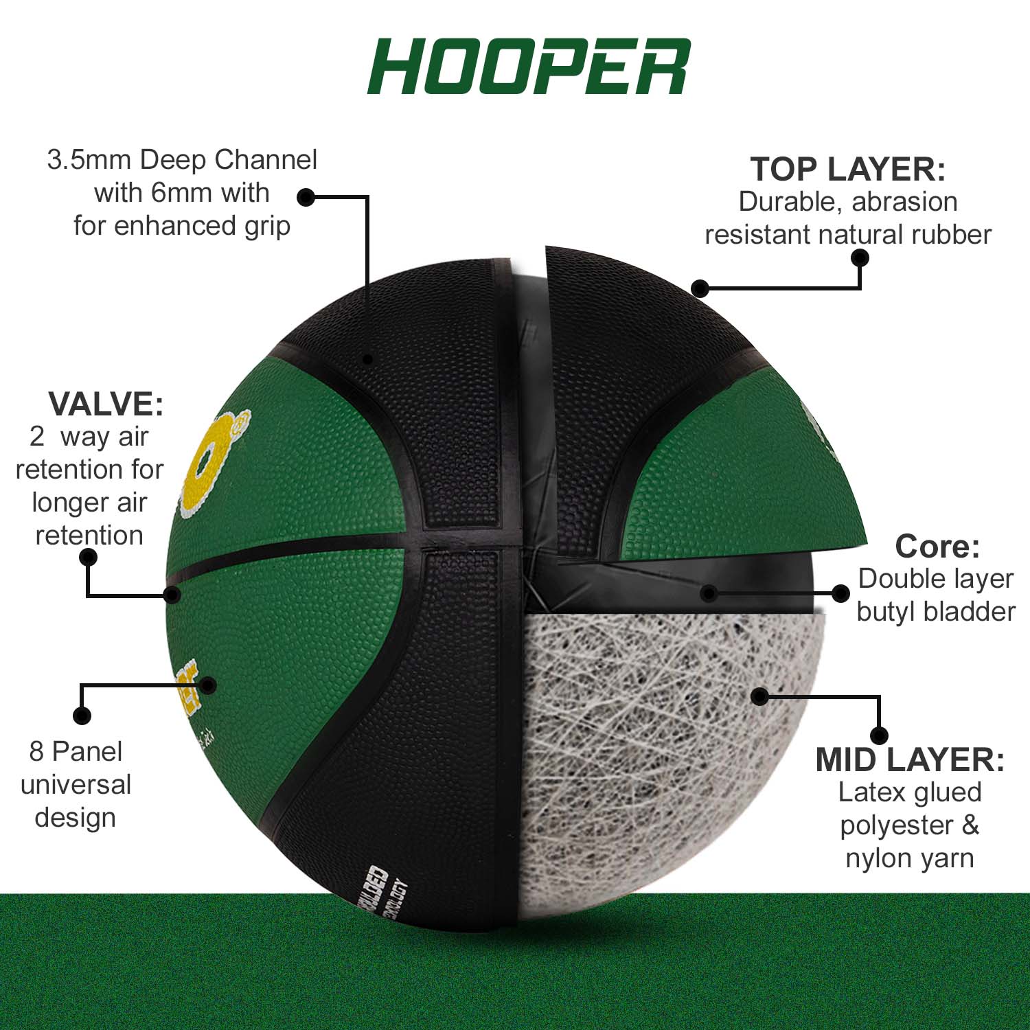 Synco Hooper Basketball (Size-6) Green-Black - Image 4