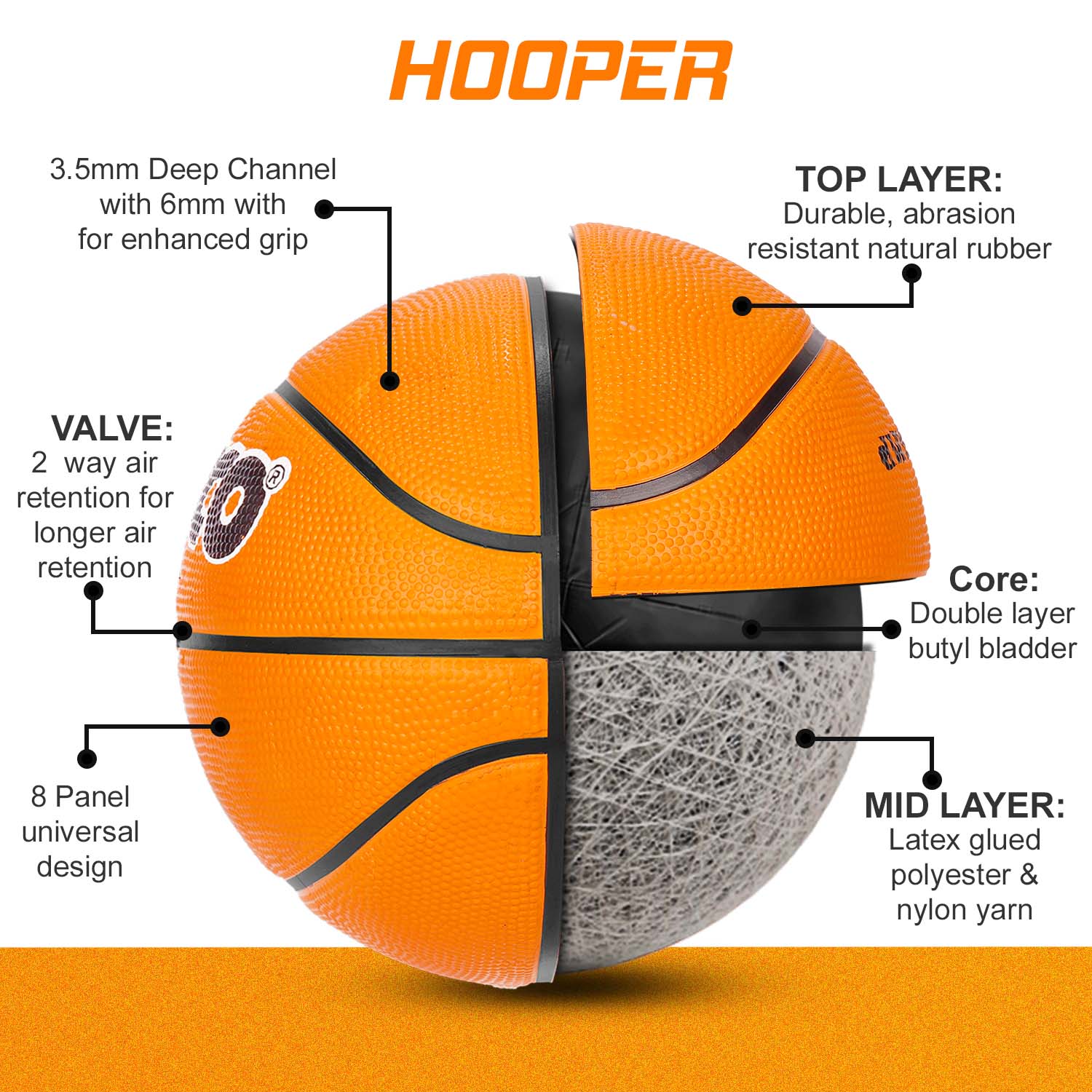 Synco Hooper Basketball (Size-5) Orange - Image 3