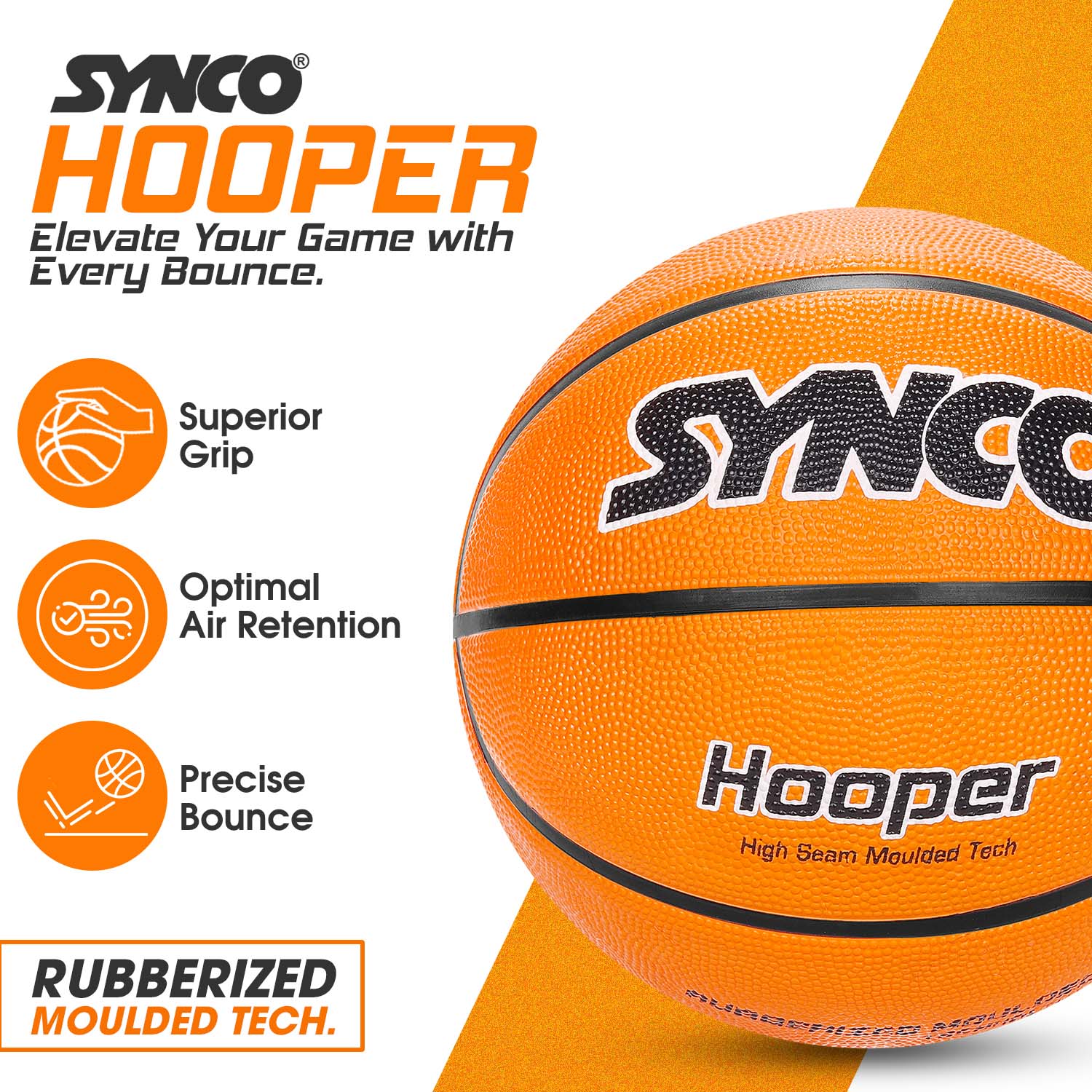 Synco Hooper Basketball (Size-6) Orange - Image 3