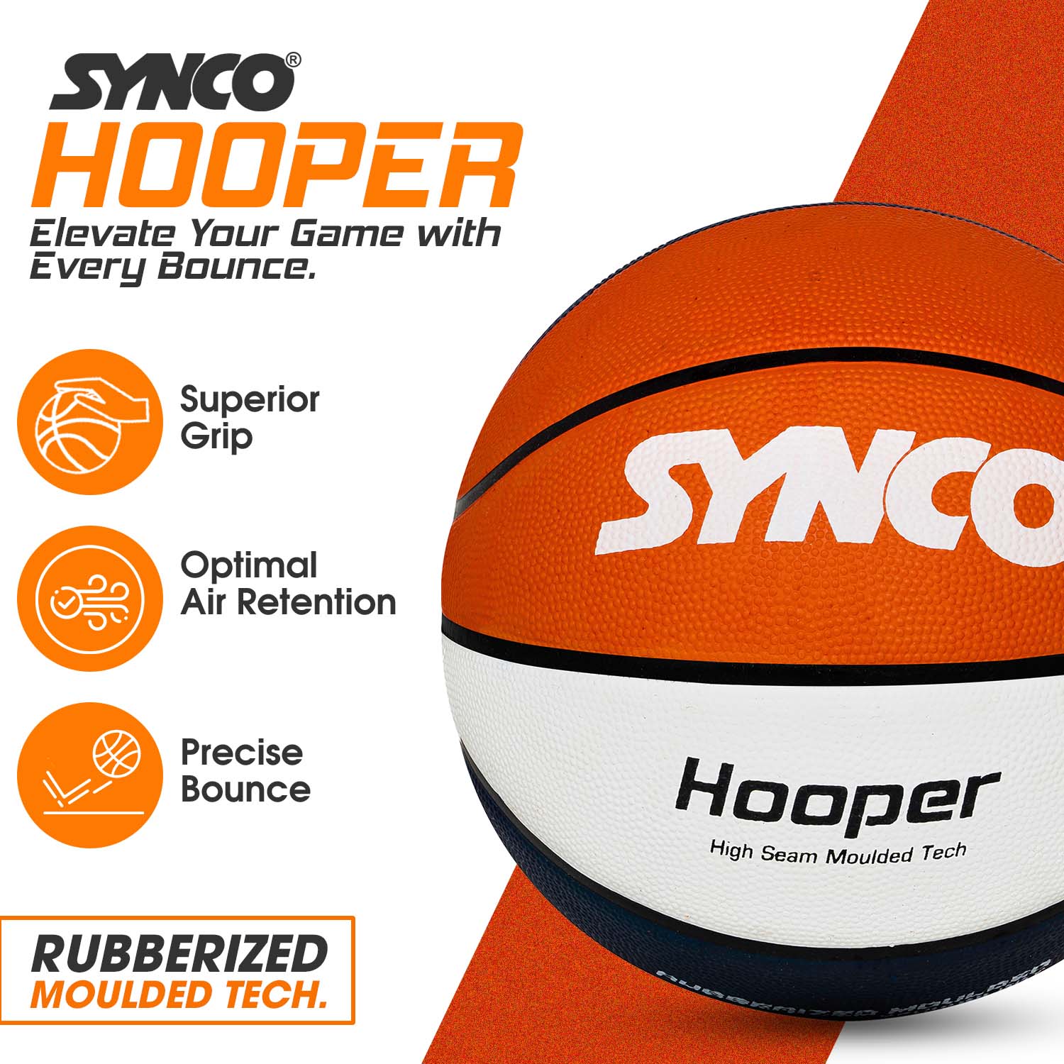Synco Hooper Basketball (Size-6) Red-White - Image 3