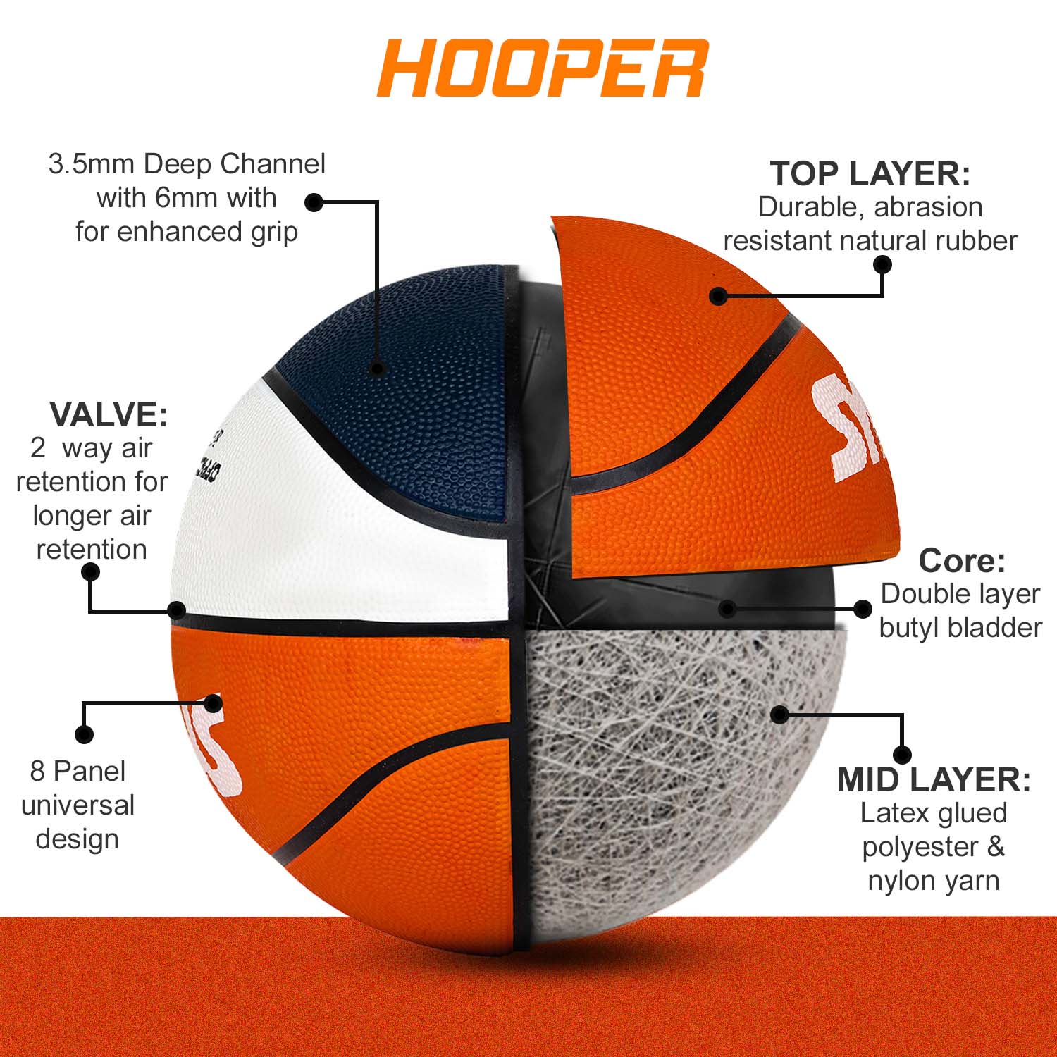 Synco Hooper Basketball (Size-6) Red-White - Image 4