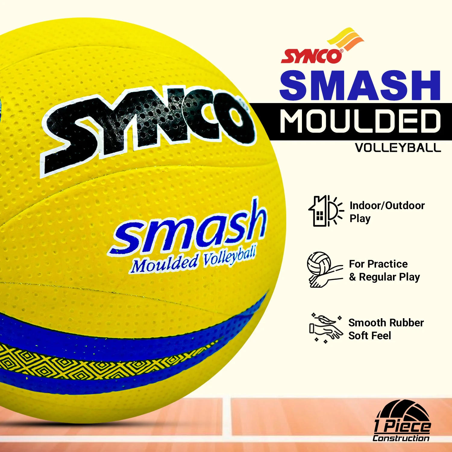 Synco Smash Rubber Moulded Volleyball Ball (Size-5) - Image 3