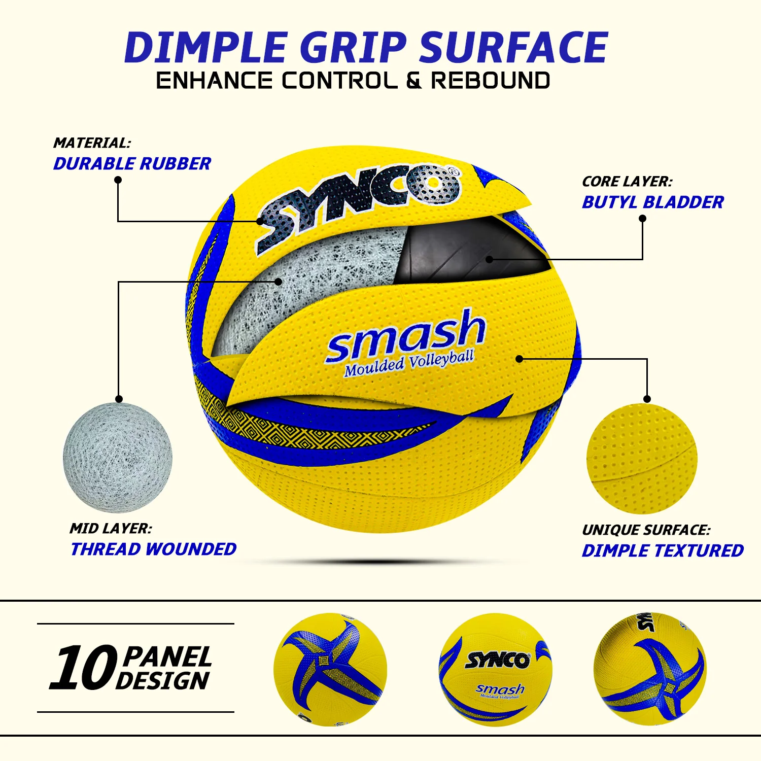 Synco Smash Rubber Moulded Volleyball Ball (Size-5) - Image 4