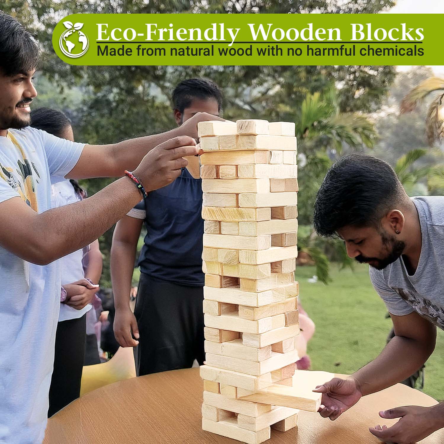Synco Wooden Jumbo High Tower - Giant Tumbling Tower Game with Natural Pine Wood | Outdoor Garden/Indoor Game - Image 3
