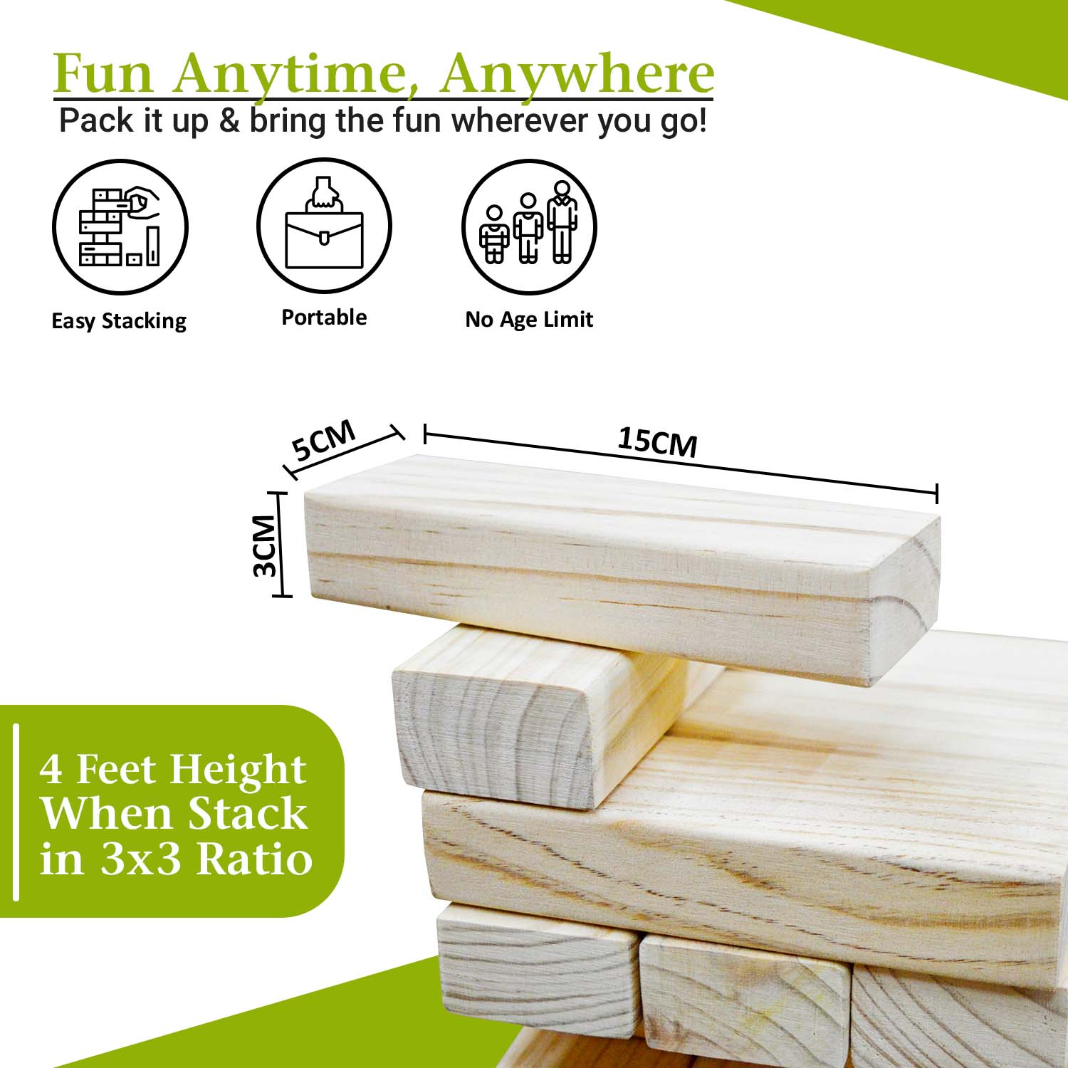 Synco Wooden Jumbo High Tower - Giant Tumbling Tower Game with Natural Pine Wood | Outdoor Garden/Indoor Game - Image 4
