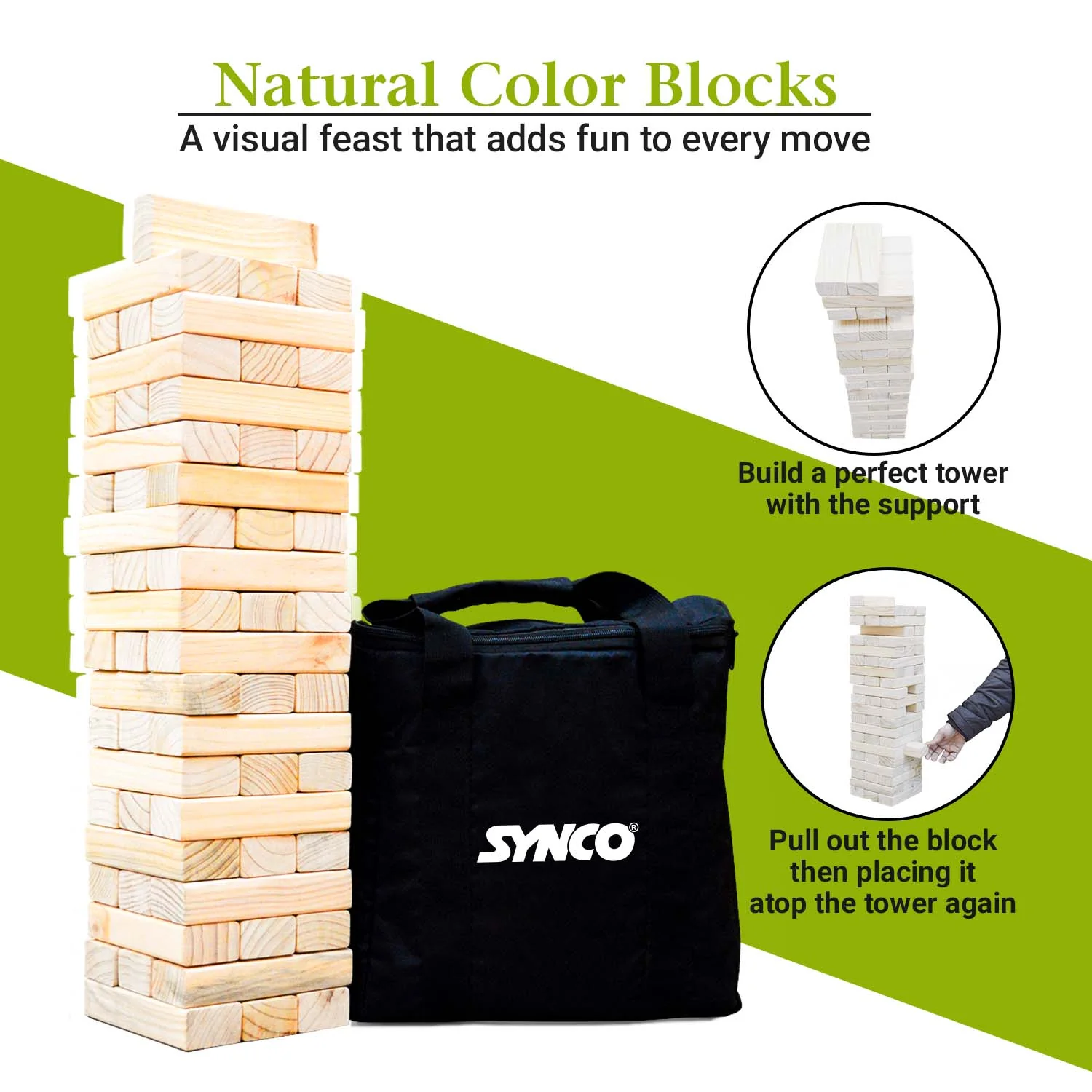 Synco Wooden Jumbo High Tower - Giant Tumbling Tower Game with Natural Pine Wood | Outdoor Garden/Indoor Game - Image 5