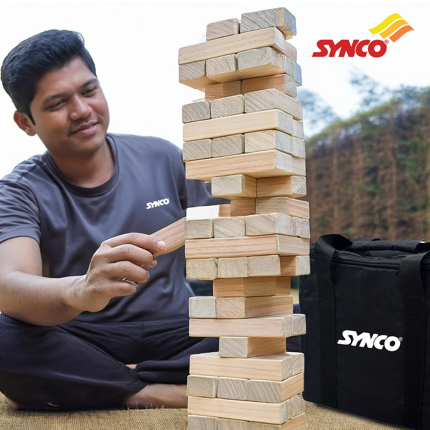 Synco Wooden Jumbo High Tower - Giant Tumbling Tower Game with Natural Pine Wood | Outdoor Garden/Indoor Game - Image 8