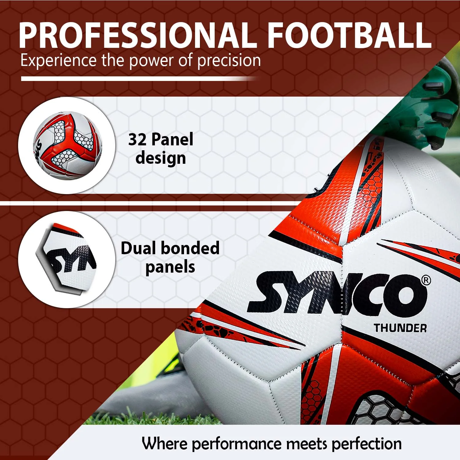 Synco Thunder Football | Pro Trainer Football | PVC Machine Stitched | Soccer Ball Size 5 - Image 3
