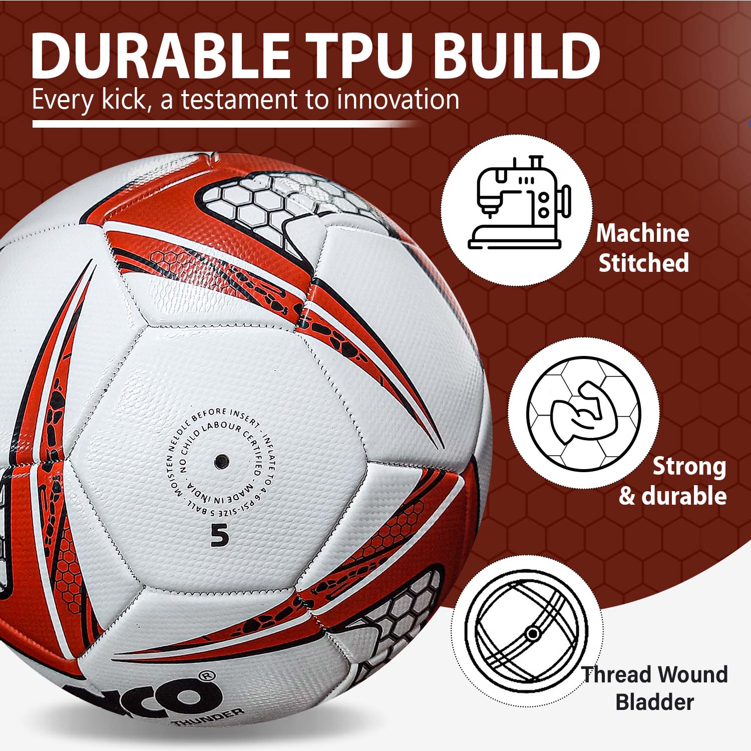 Synco Thunder Football | Pro Trainer Football | PVC Machine Stitched | Soccer Ball Size 5 - Image 4