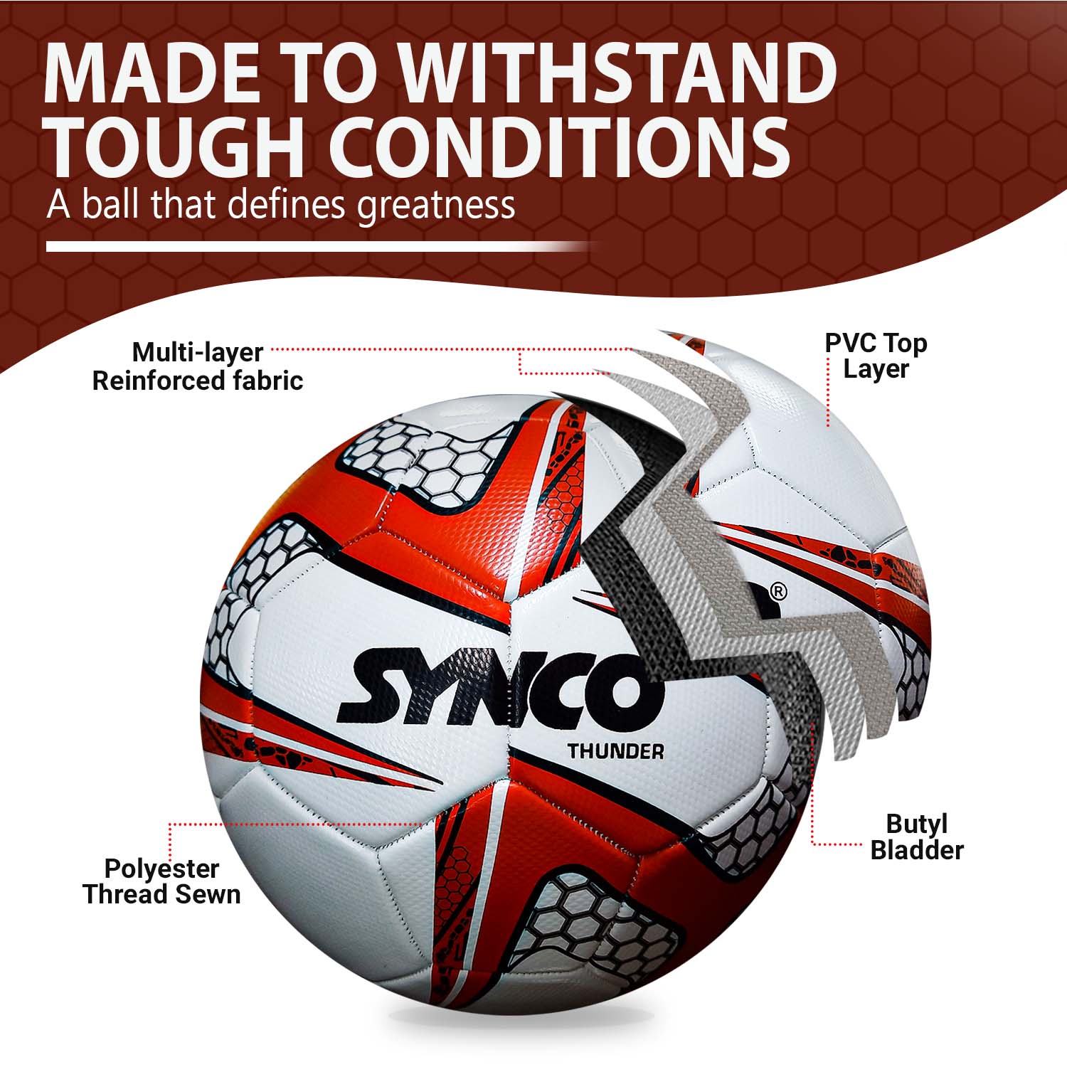 Synco Thunder Football | Pro Trainer Football | PVC Machine Stitched | Soccer Ball Size 5 - Image 5