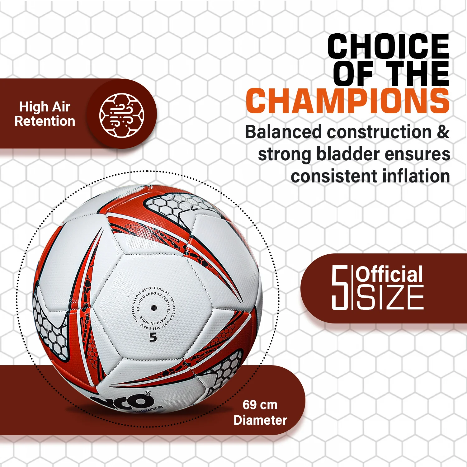 Synco Thunder Football | Pro Trainer Football | PVC Machine Stitched | Soccer Ball Size 5 - Image 6