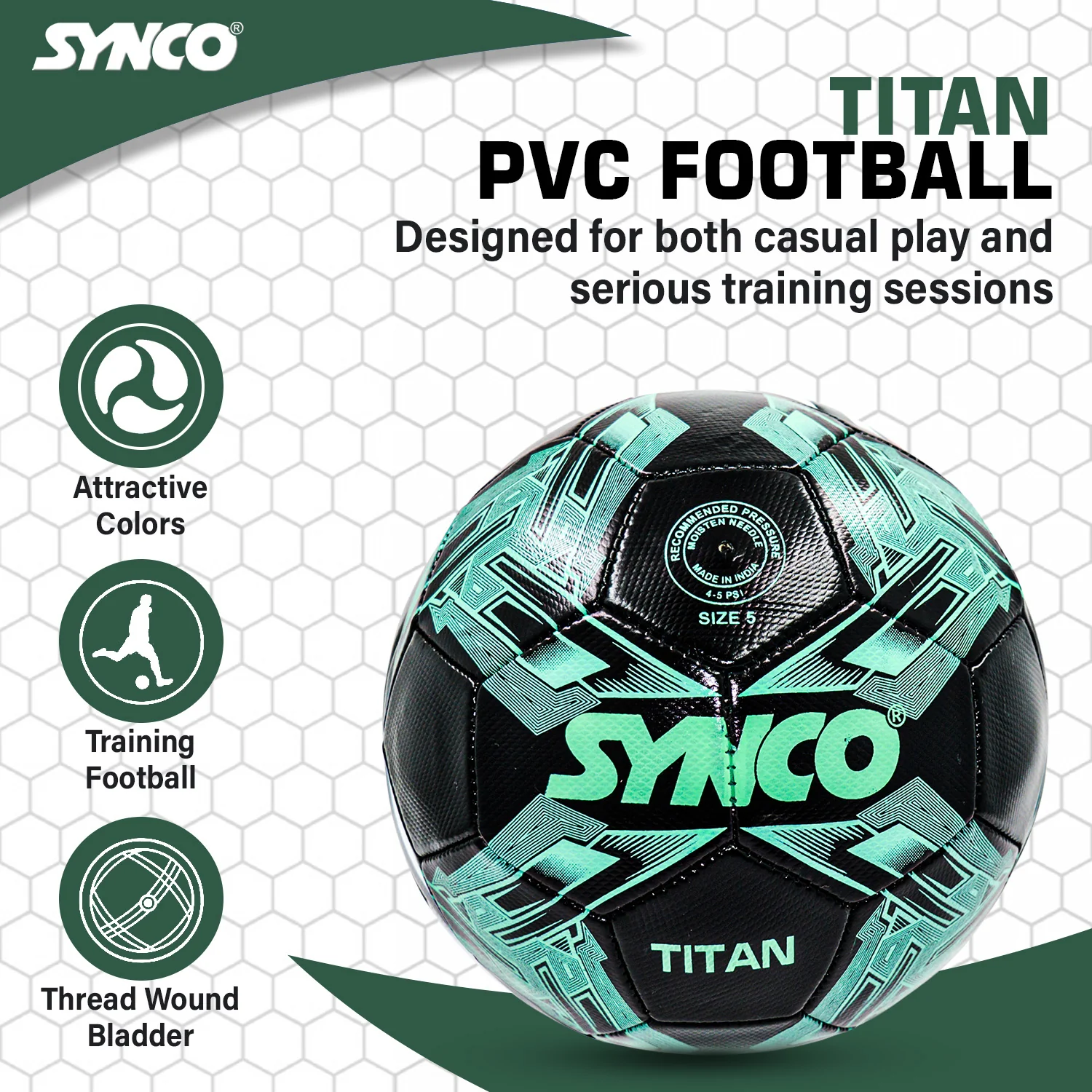 Synco Titan Football | Training Football | PVC Machine Stitched | Soccer Ball Size 5 - Image 2