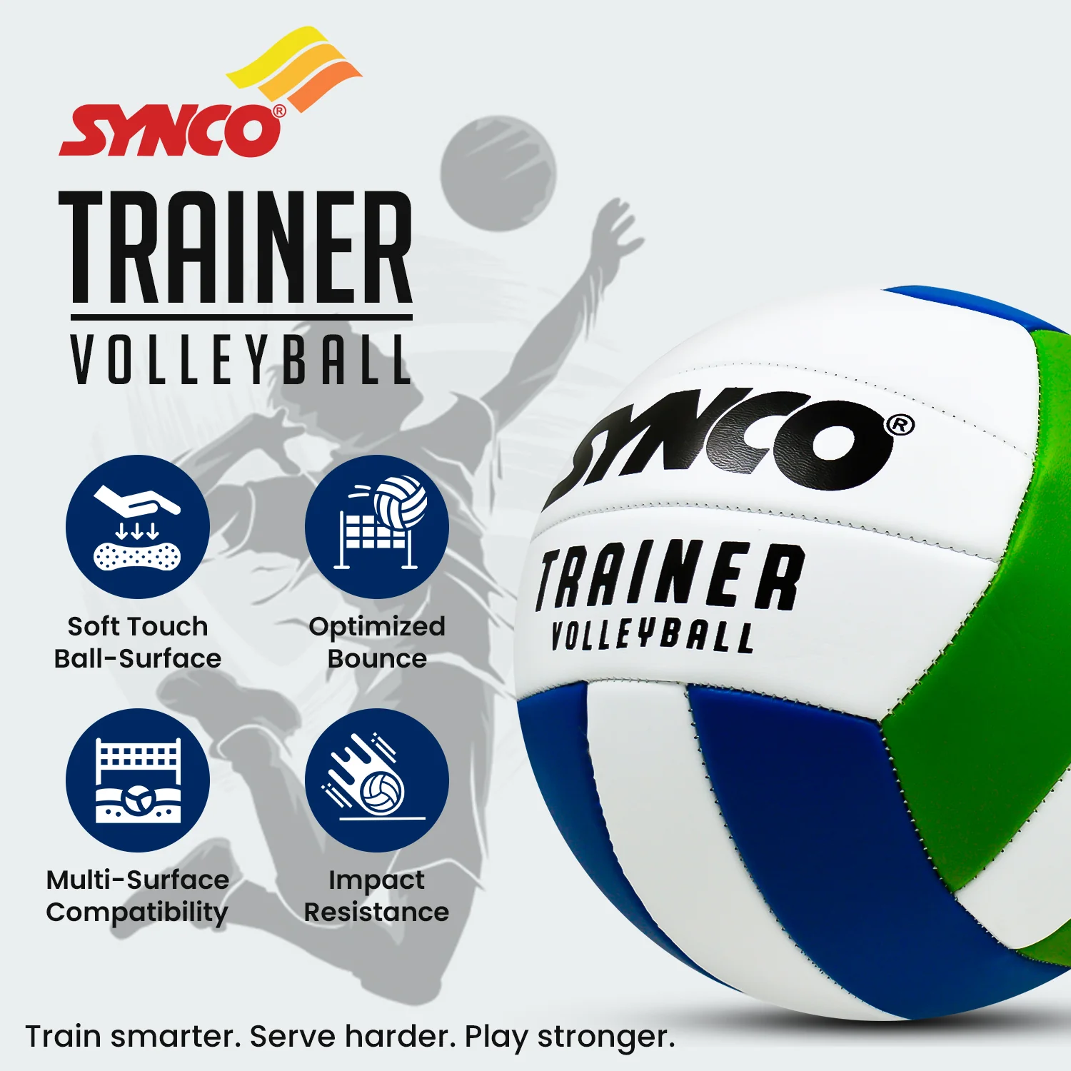 Synco Trainer Volleyball, PVC Machine Stitched, 18 Panels Soft Touch & Lightweight - Image 3