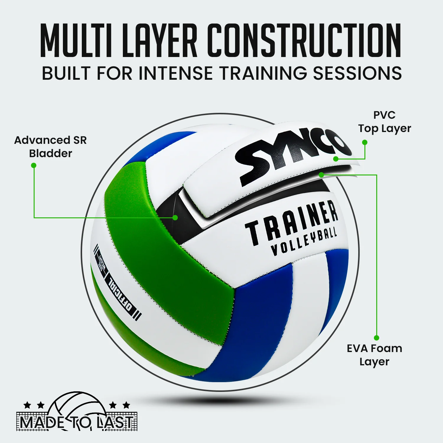 Synco Trainer Volleyball, PVC Machine Stitched, 18 Panels Soft Touch & Lightweight - Image 5