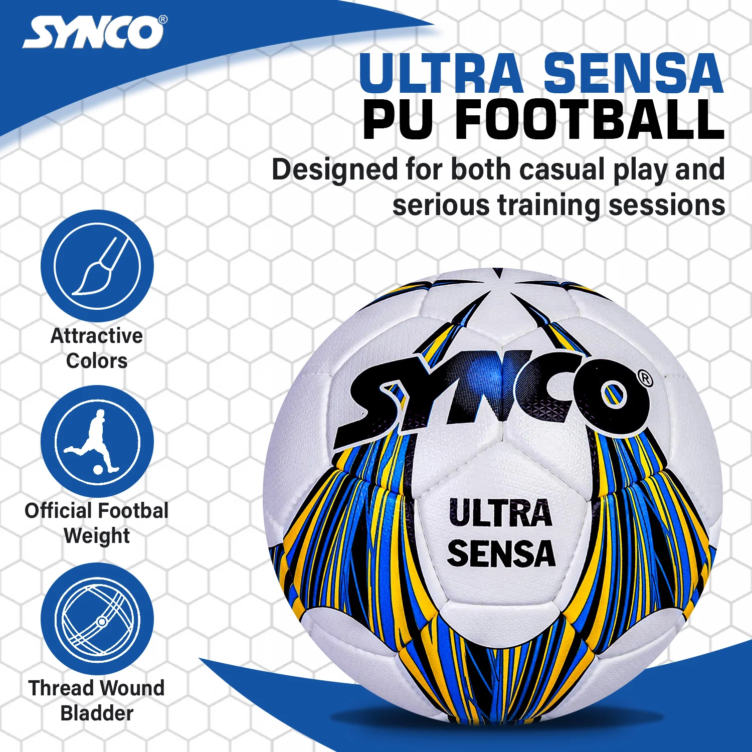 Synco Ultrasensa Football | PU Hand Stitched | Match Ball | Size 5 - Image 4
